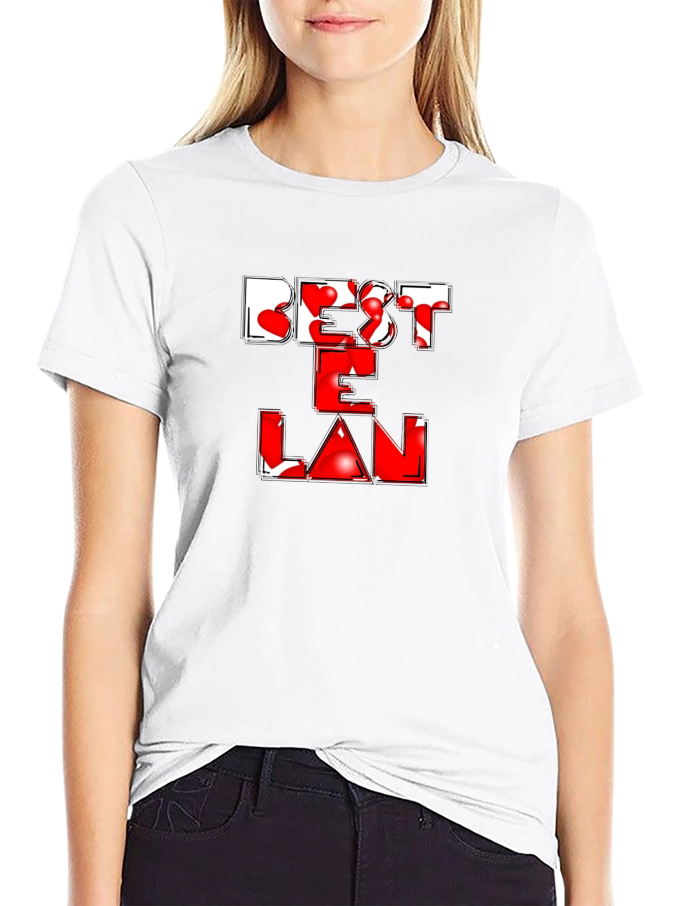 Best E Lan Love Heart Graphic Black T-Shirt