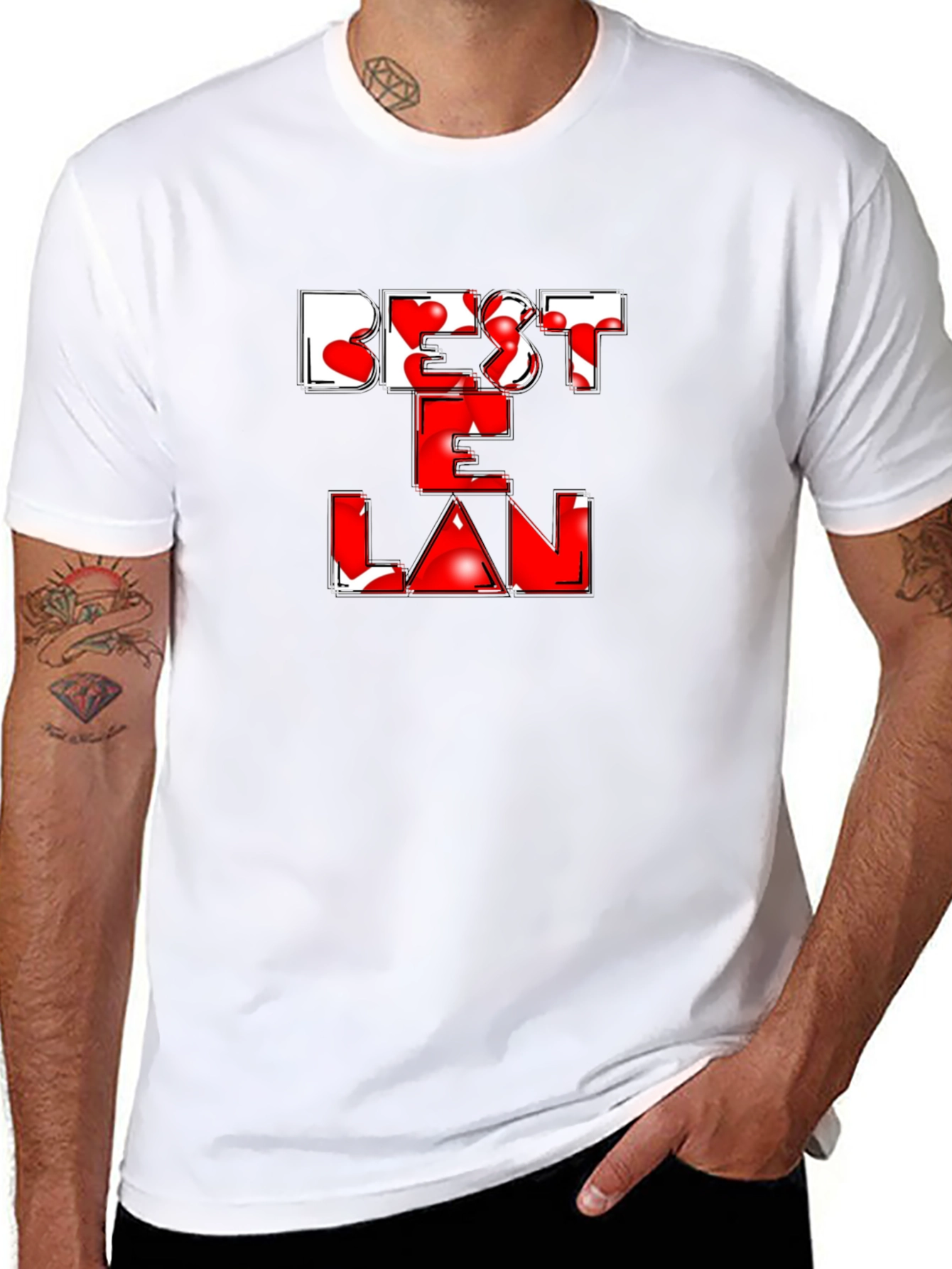 Best E Lan Love Heart Graphic Black T-Shirt