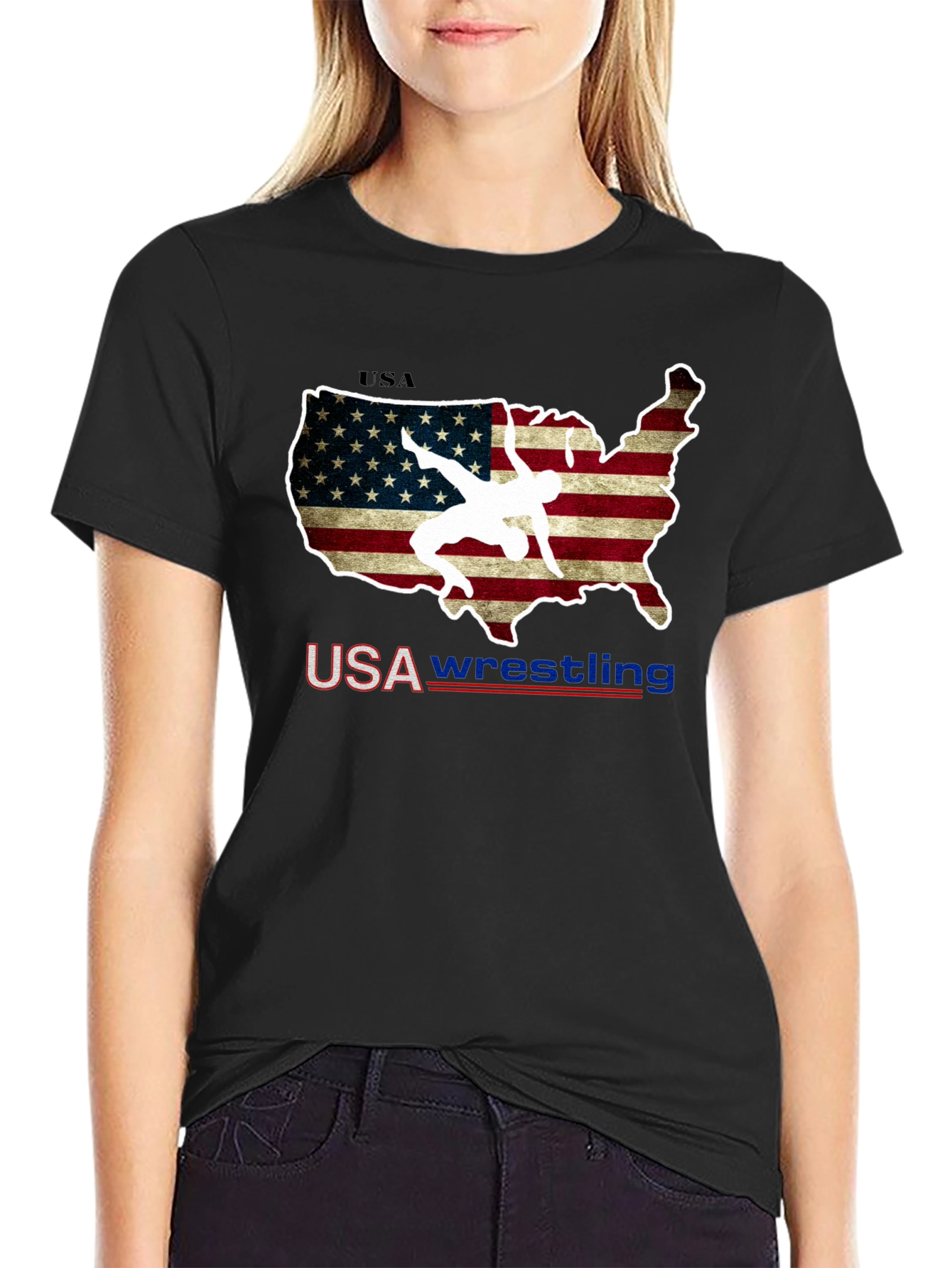 USA Wrestling T-Shirt - Patriotic United States Map