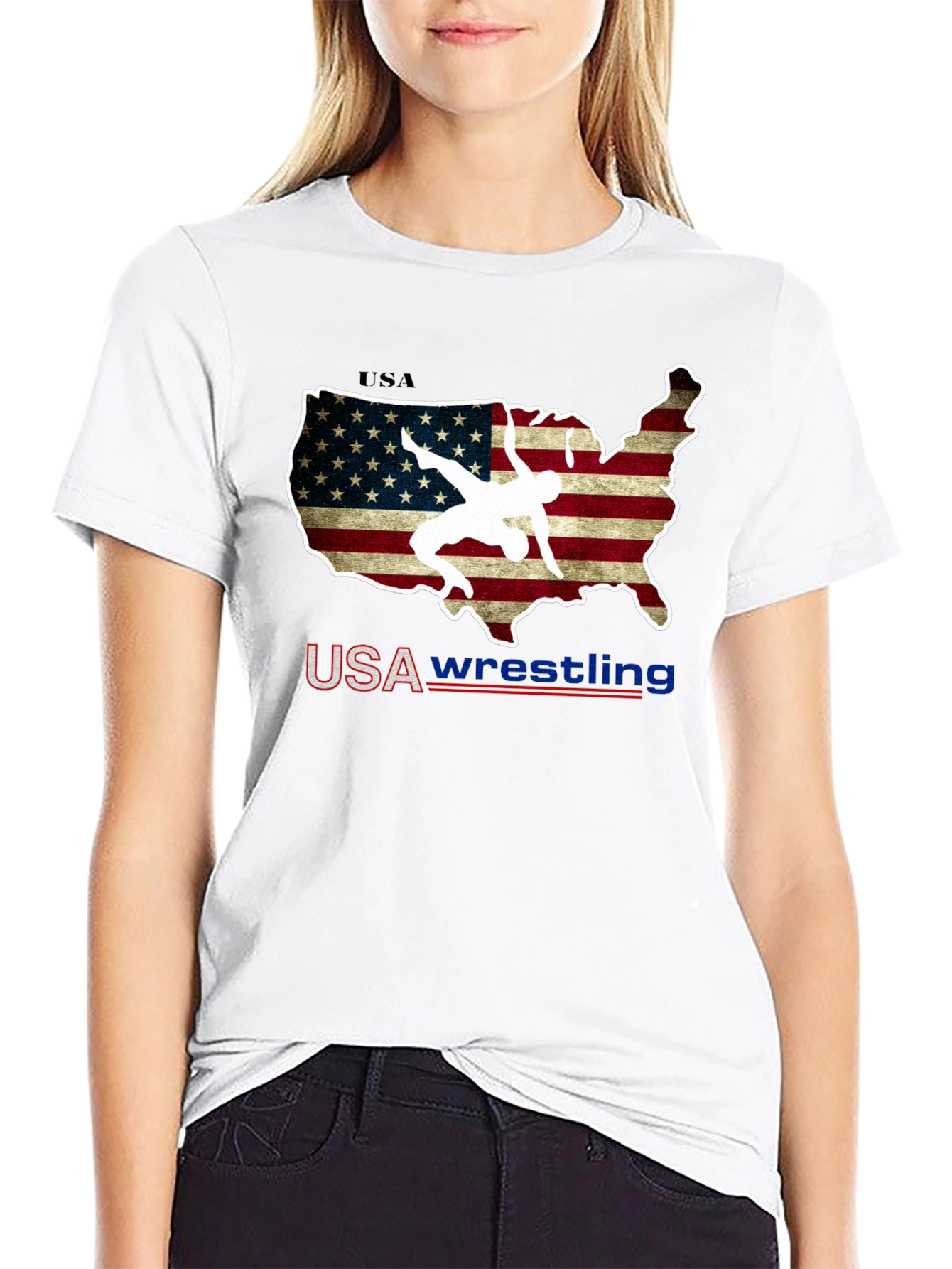 USA Wrestling T-Shirt - Patriotic United States Map