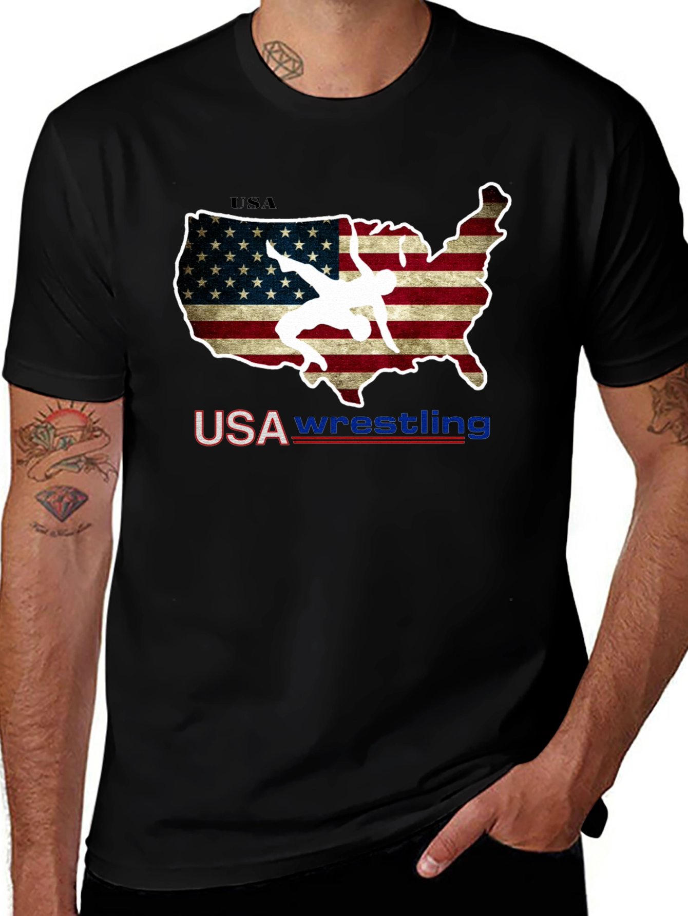 USA Wrestling T-Shirt - Patriotic United States Map