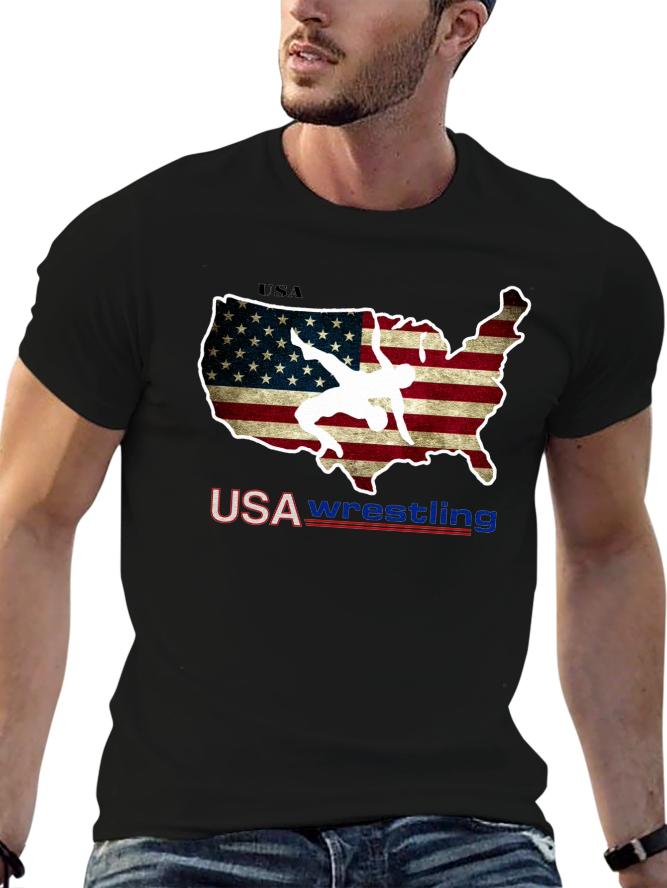 USA Wrestling T-Shirt - Patriotic United States Map