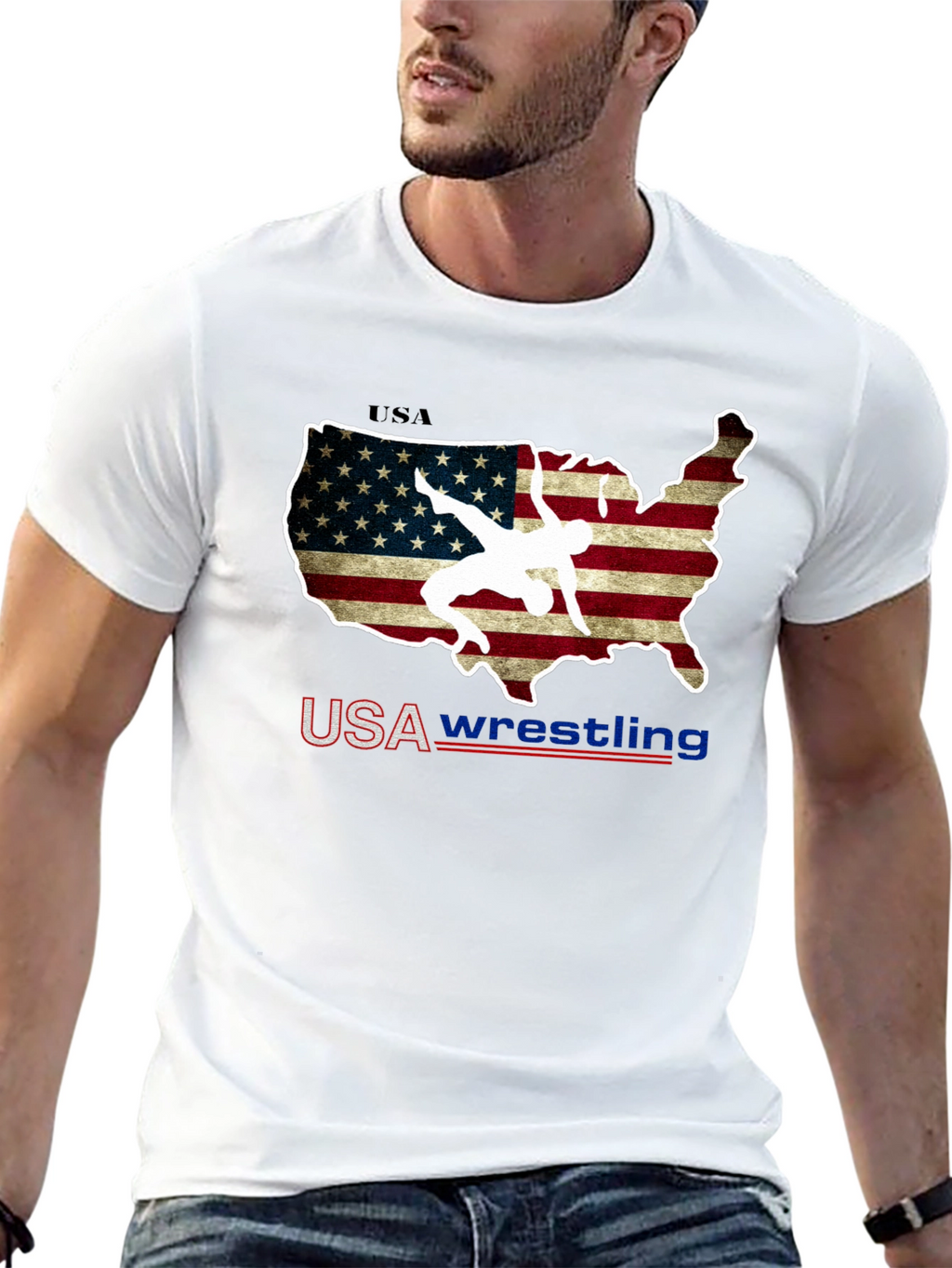 USA Wrestling T-Shirt - Patriotic United States Map