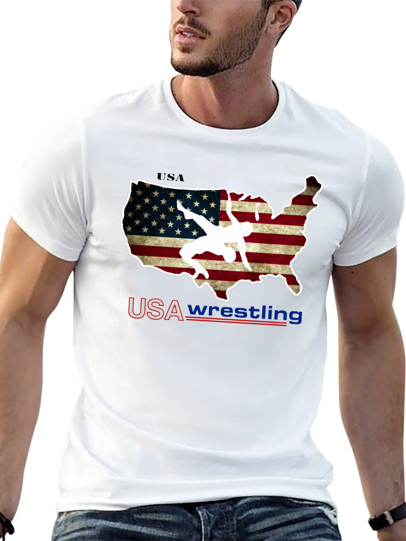 USA Wrestling T-Shirt - Patriotic United States Map