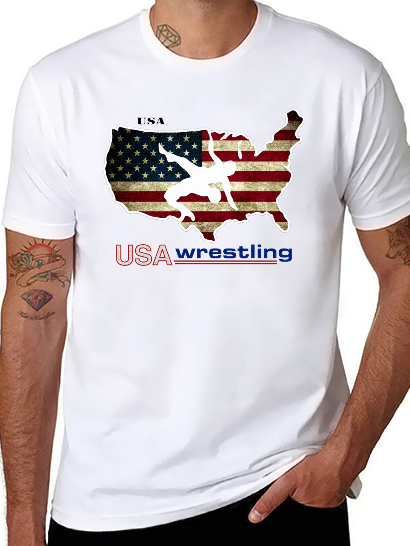 USA Wrestling T-Shirt - Patriotic United States Map