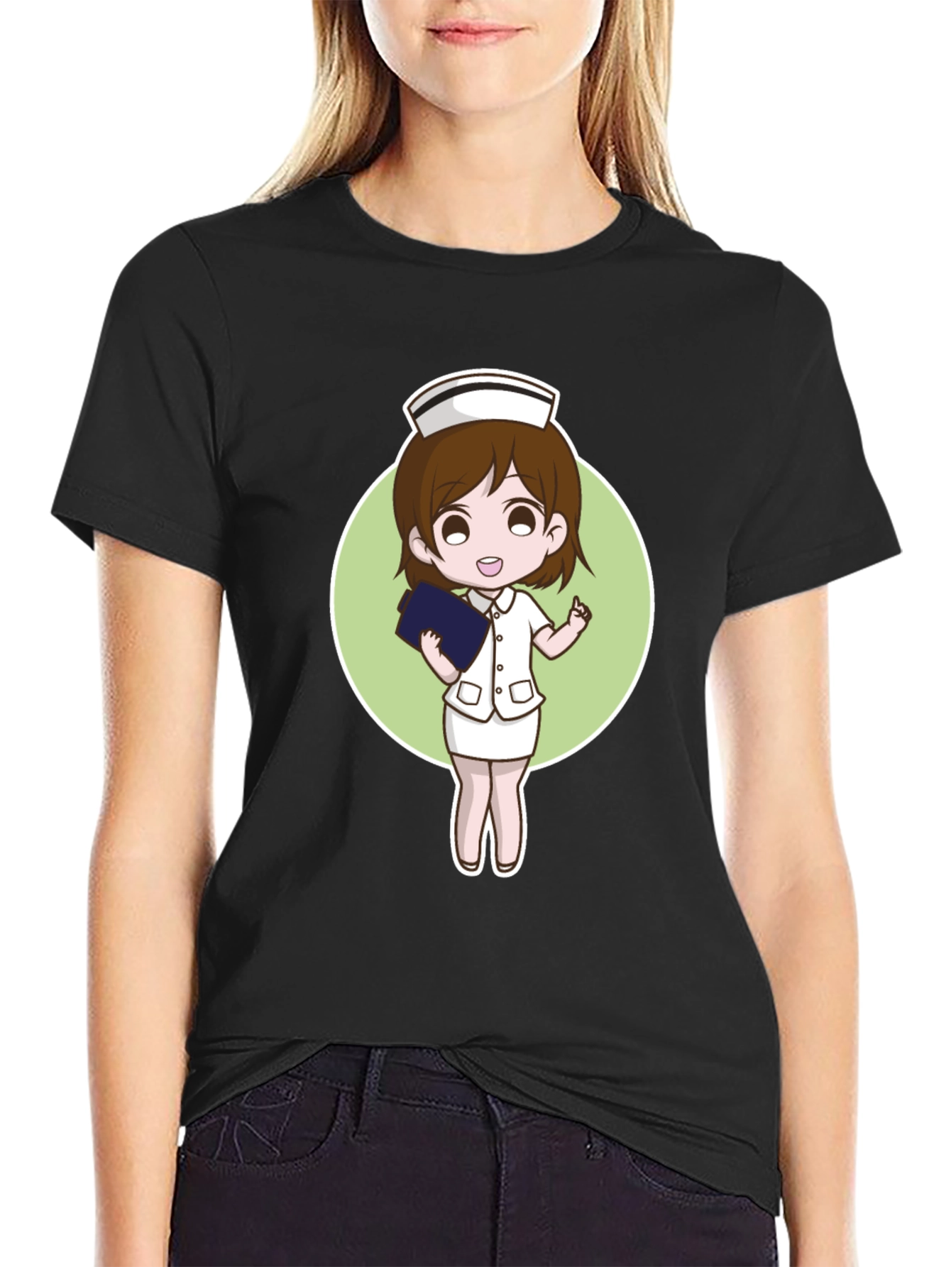 Cartoon Nurse Graphic Tee - Black