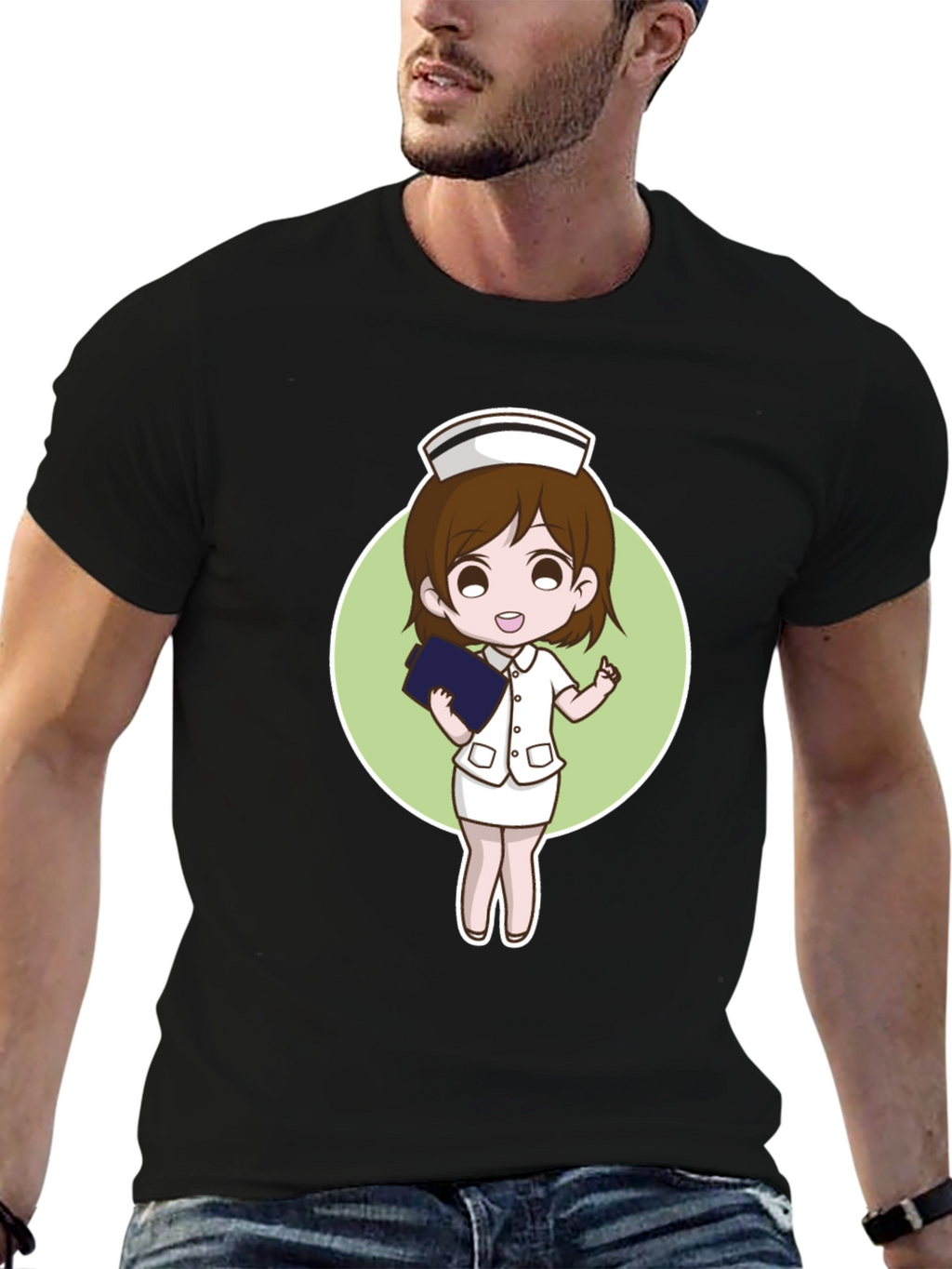 Cartoon Nurse Graphic Tee - Black