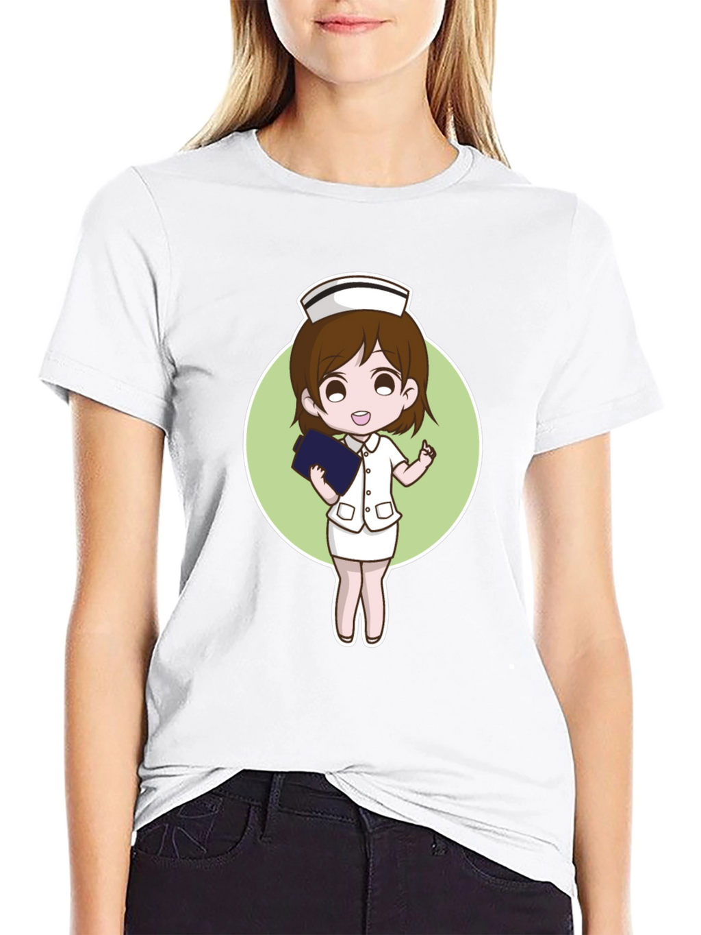 Cartoon Nurse Graphic Tee - Black