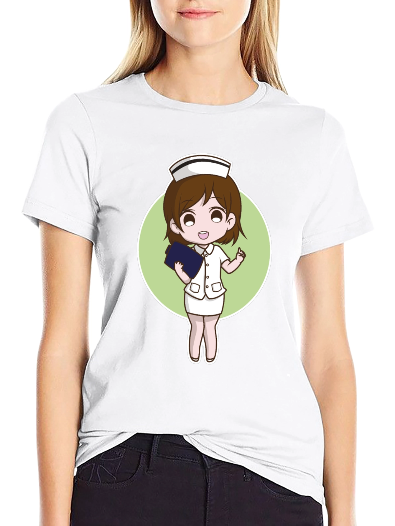 Cartoon Nurse Graphic Tee - Black