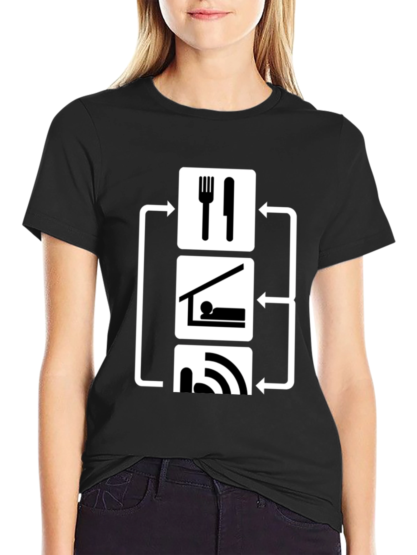 Eat Sleep WiFi T-Shirt - Black Graphic Tee