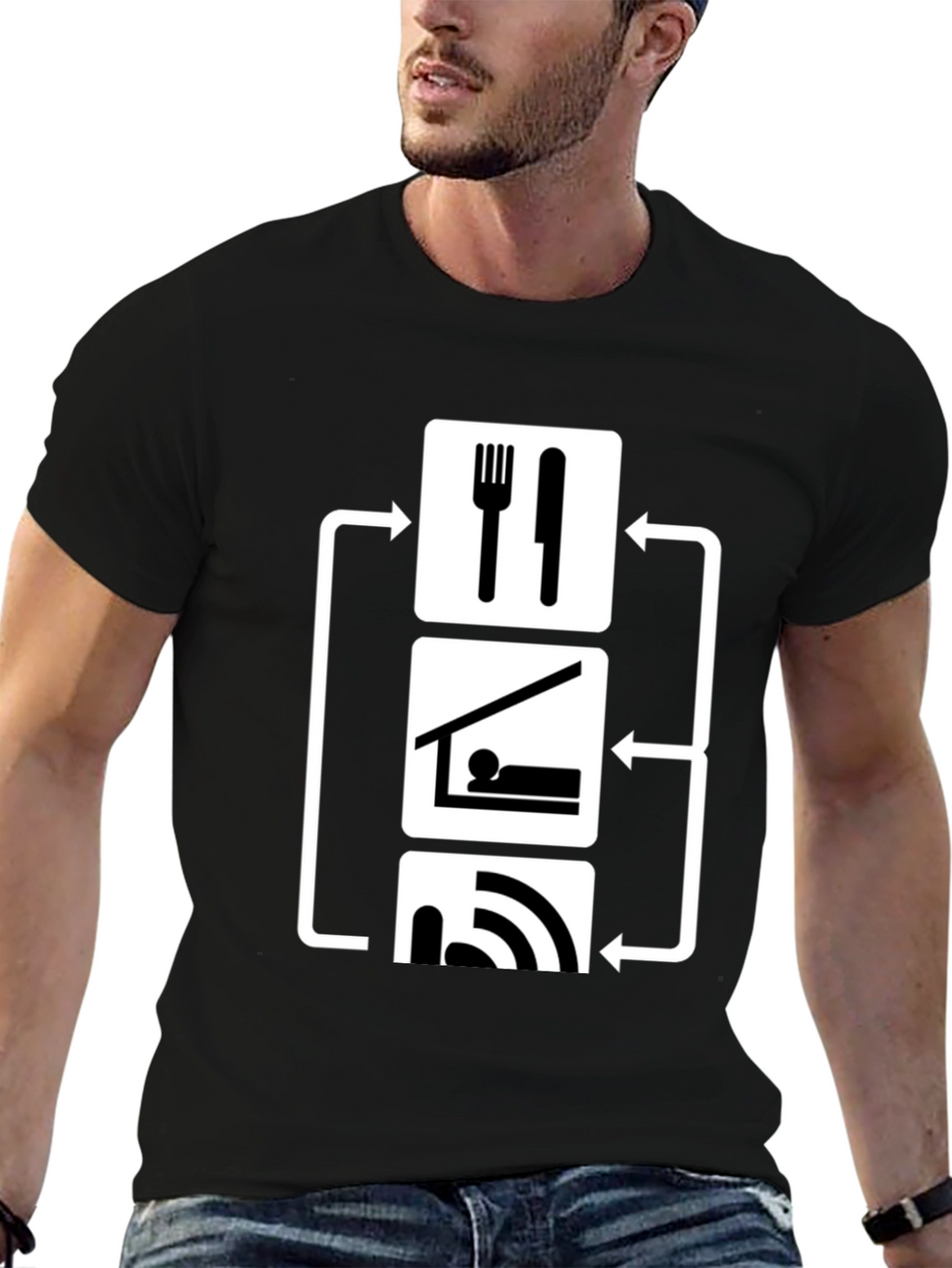 Eat Sleep WiFi T-Shirt - Black Graphic Tee