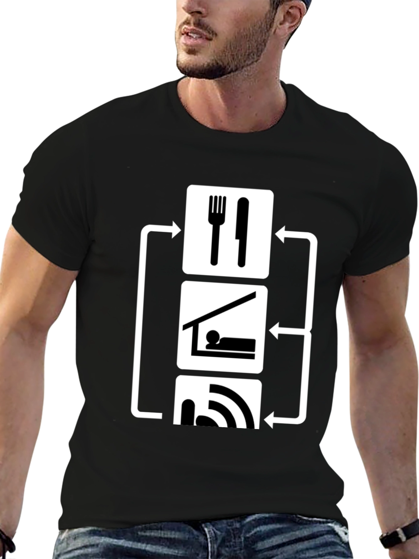 Eat Sleep WiFi T-Shirt - Black Graphic Tee