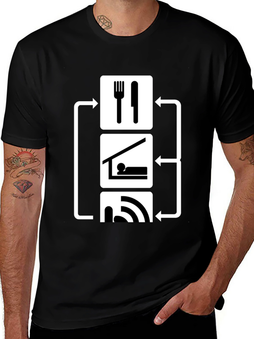 Eat Sleep WiFi T-Shirt - Black Graphic Tee