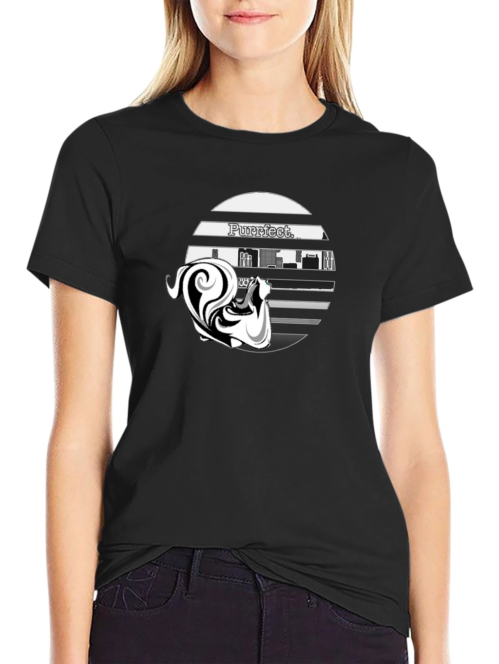Purrfect Cat Graphic T-Shirt - Stylish Black Cotton Tee