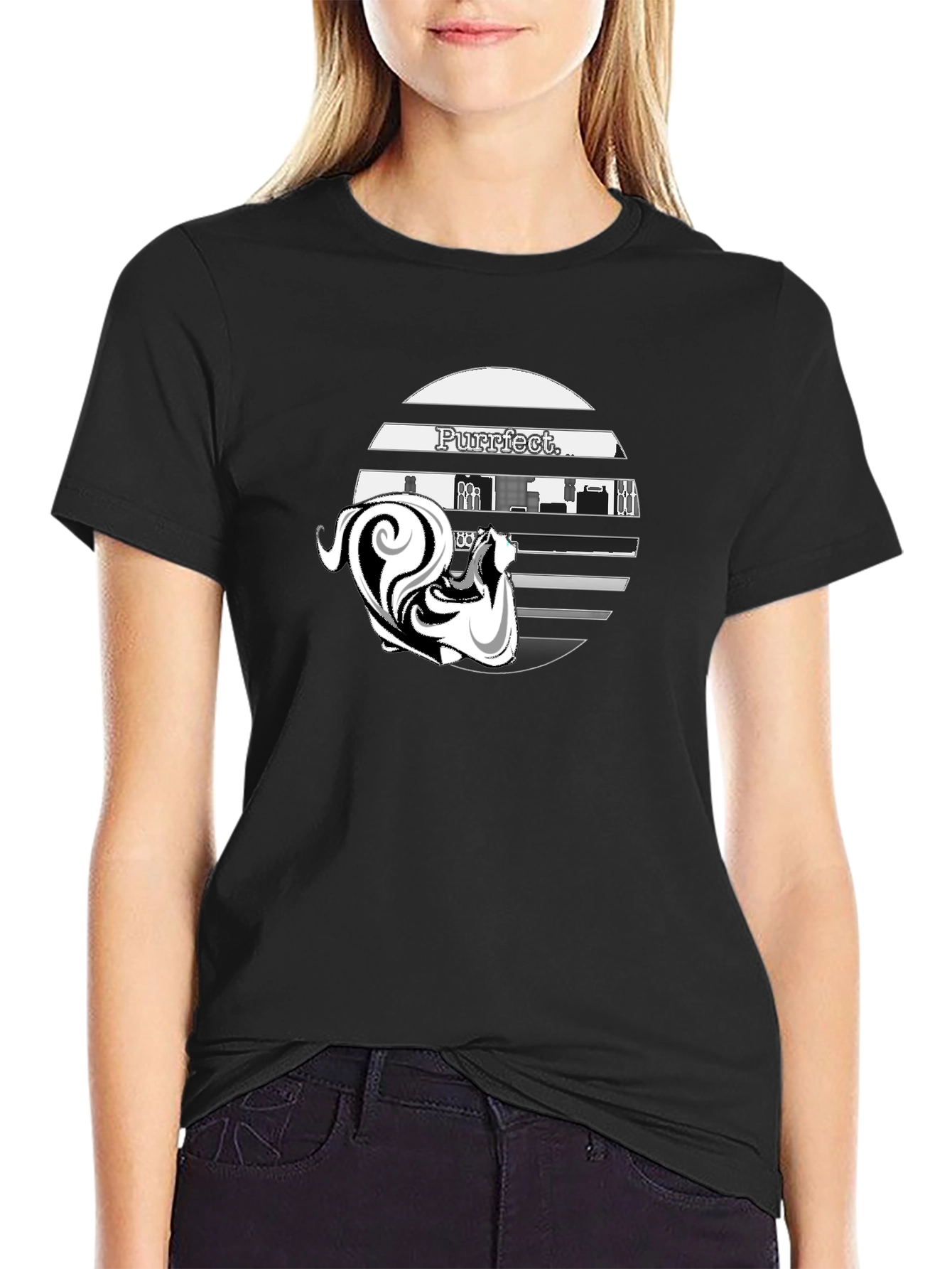 Purrfect Cat Graphic T-Shirt - Stylish Black Cotton Tee