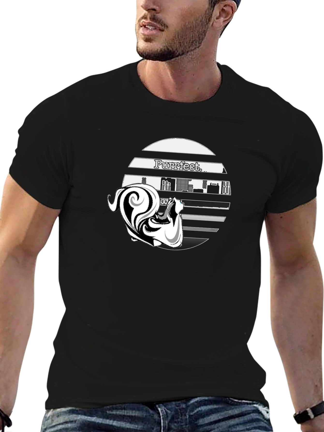 Purrfect Cat Graphic T-Shirt - Stylish Black Cotton Tee