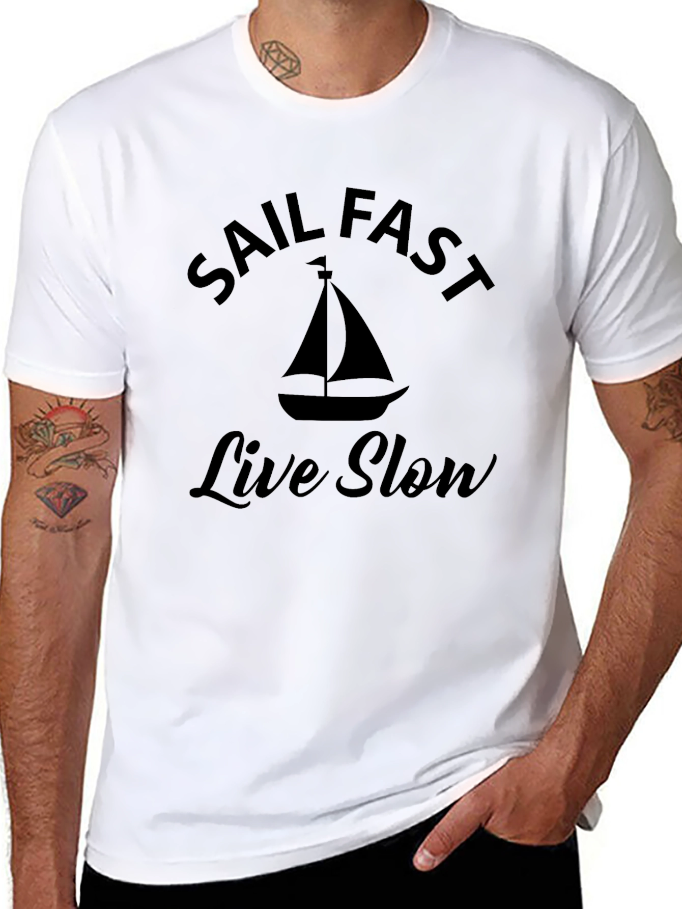 Sail Fast Live Slow Black Graphic T-Shirt