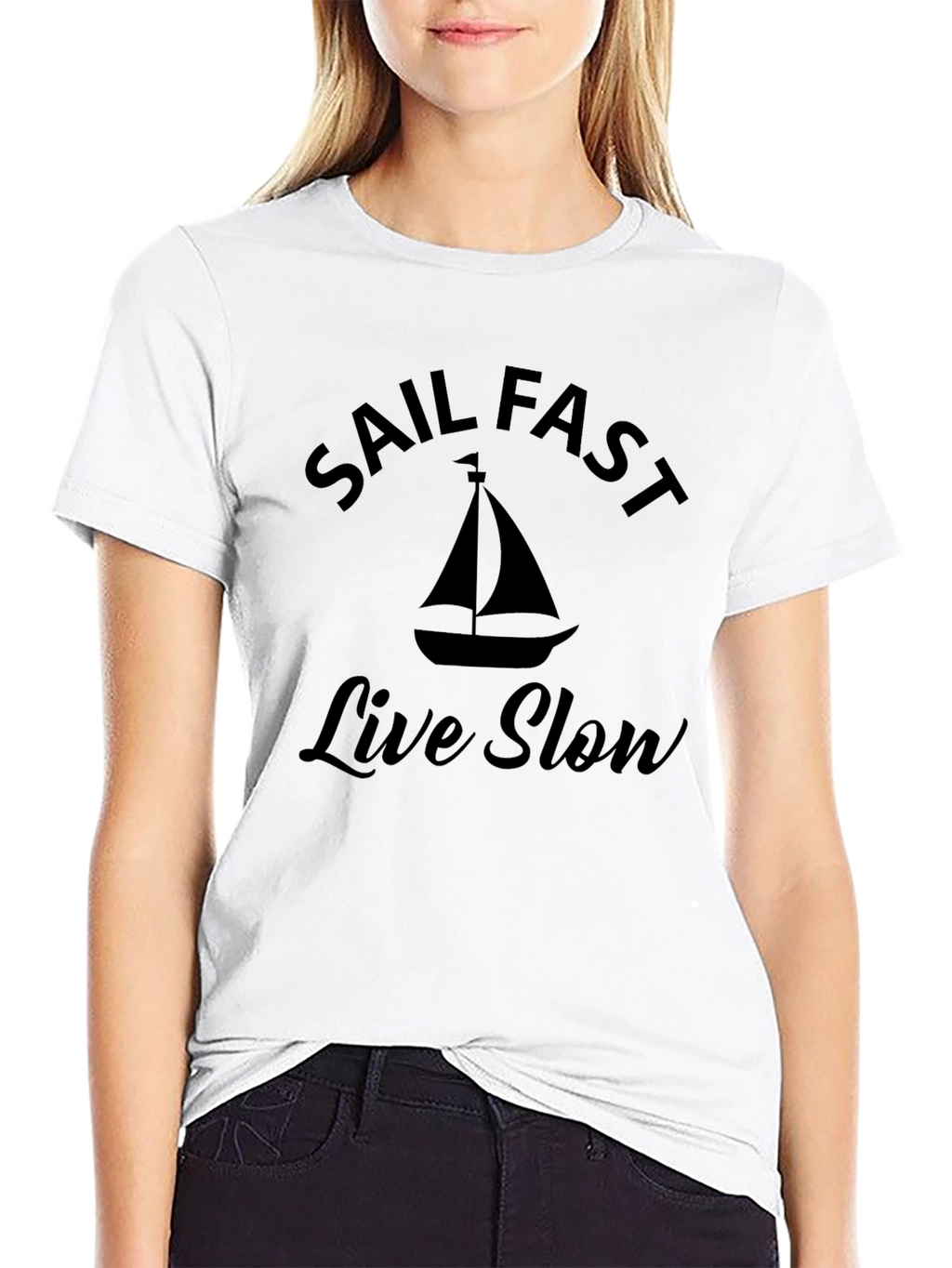 Sail Fast Live Slow Black Graphic T-Shirt