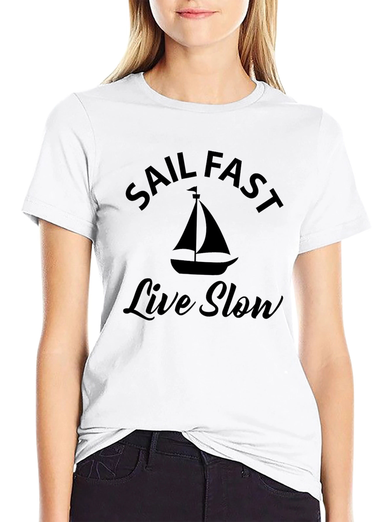 Sail Fast Live Slow Black Graphic T-Shirt