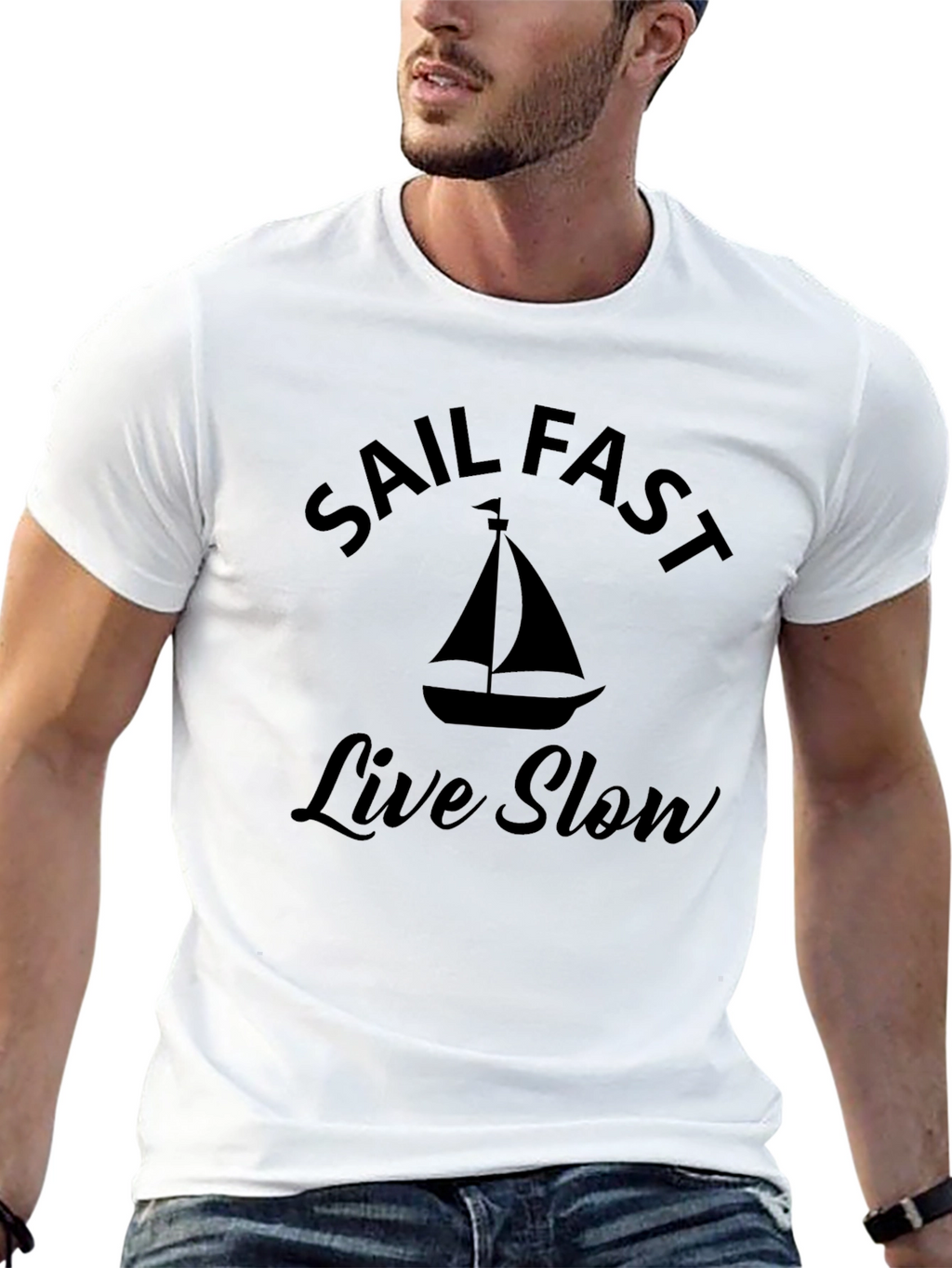 Sail Fast Live Slow Black Graphic T-Shirt