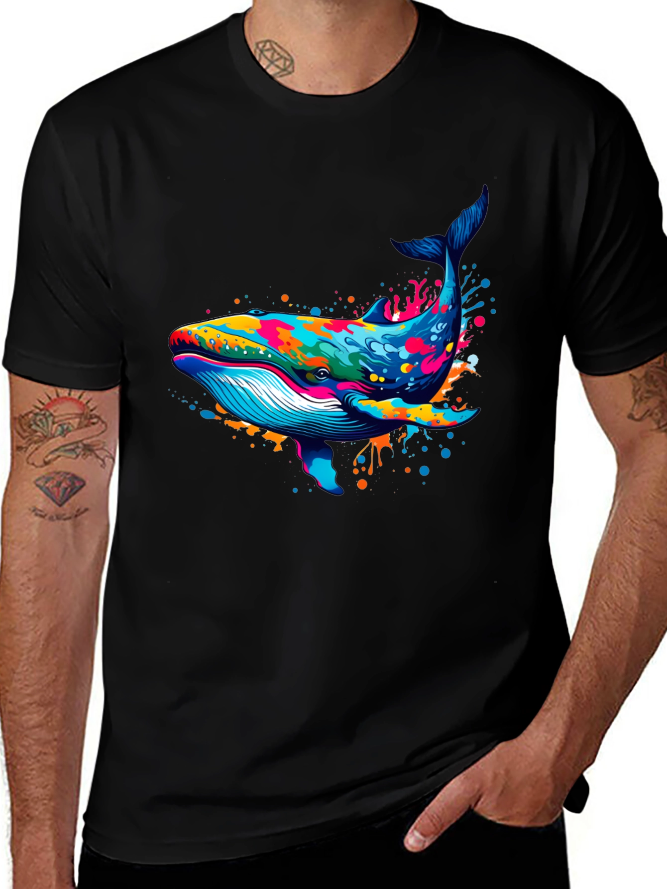 Whale Splash Graphic Tee - Stylish Black T-Shirt