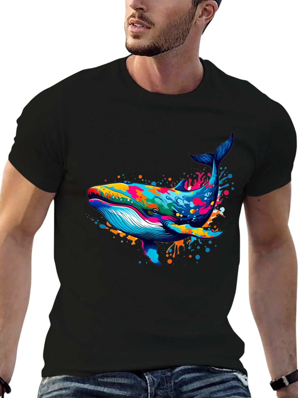 Whale Splash Graphic Tee - Stylish Black T-Shirt