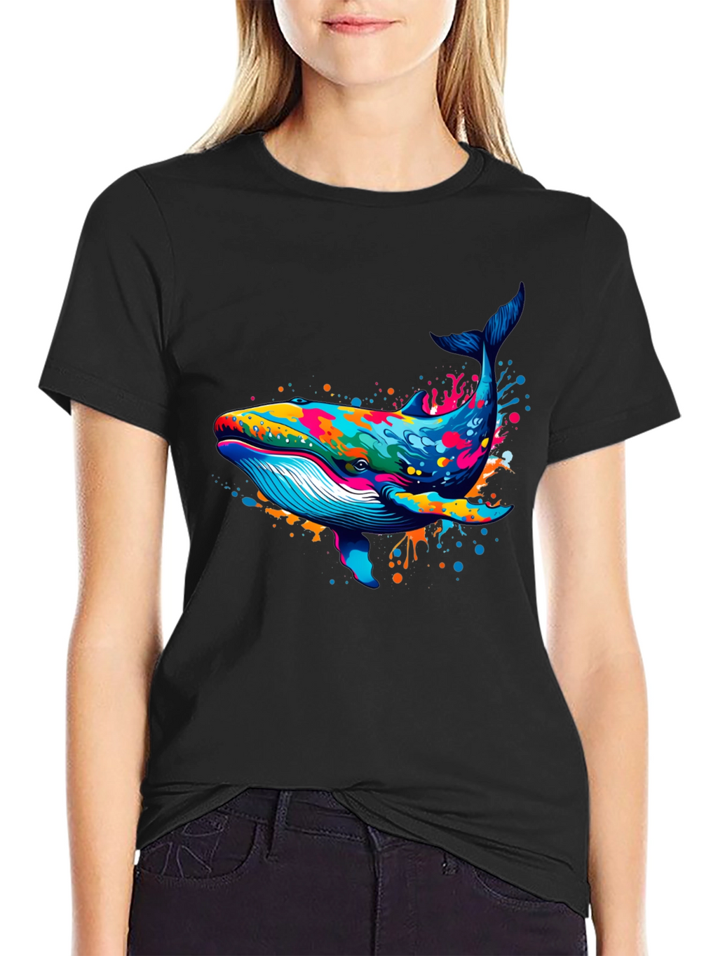 Whale Splash Graphic Tee - Stylish Black T-Shirt