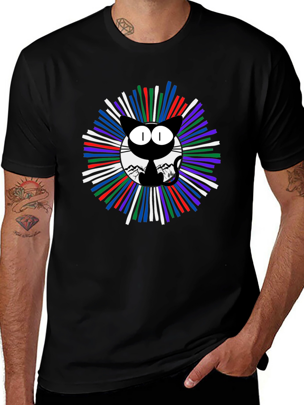 Cosmic Cat Graphic T-Shirt - Mens Black Tee
