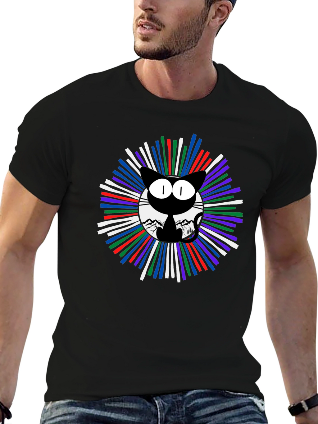 Cosmic Cat Graphic T-Shirt - Mens Black Tee