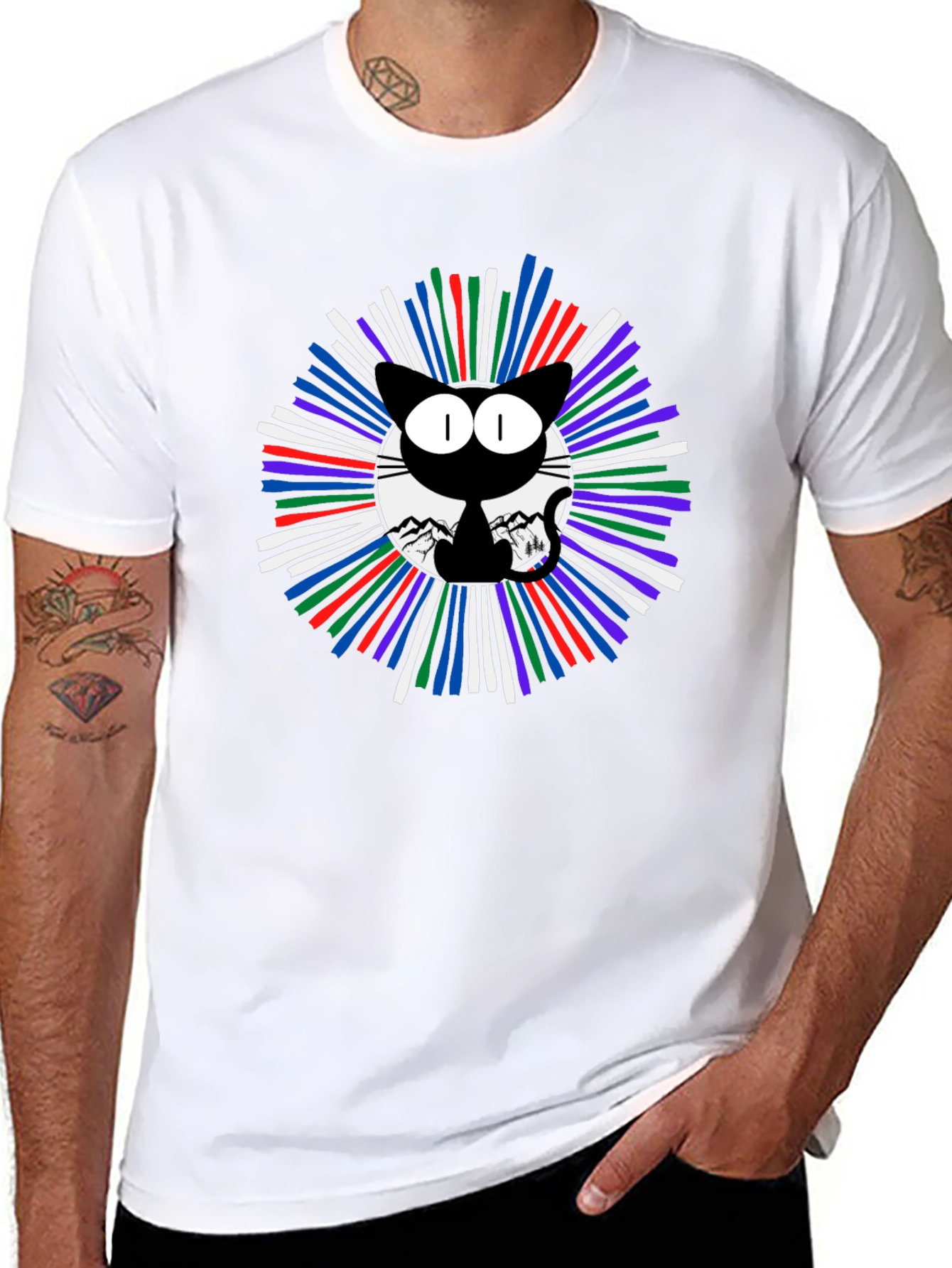 Cosmic Cat Graphic T-Shirt - Mens Black Tee