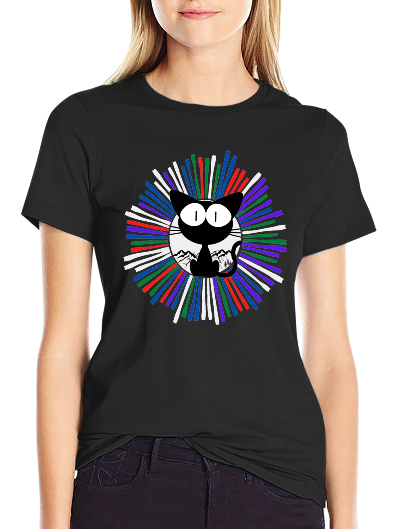 Cosmic Cat Graphic T-Shirt - Mens Black Tee