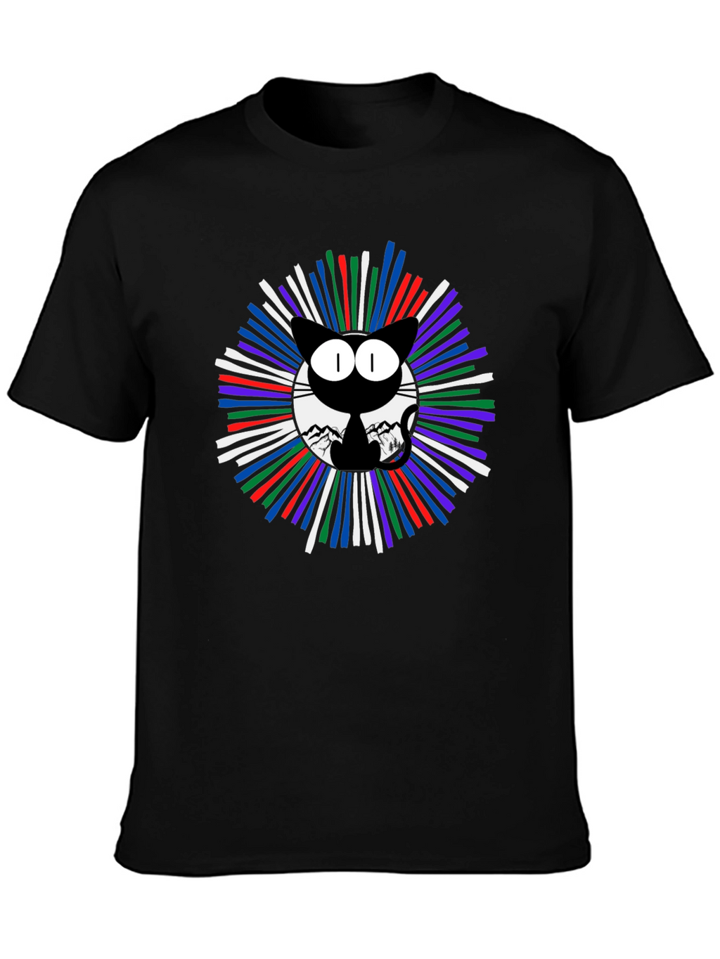 Cosmic Cat Graphic T-Shirt - Mens Black Tee