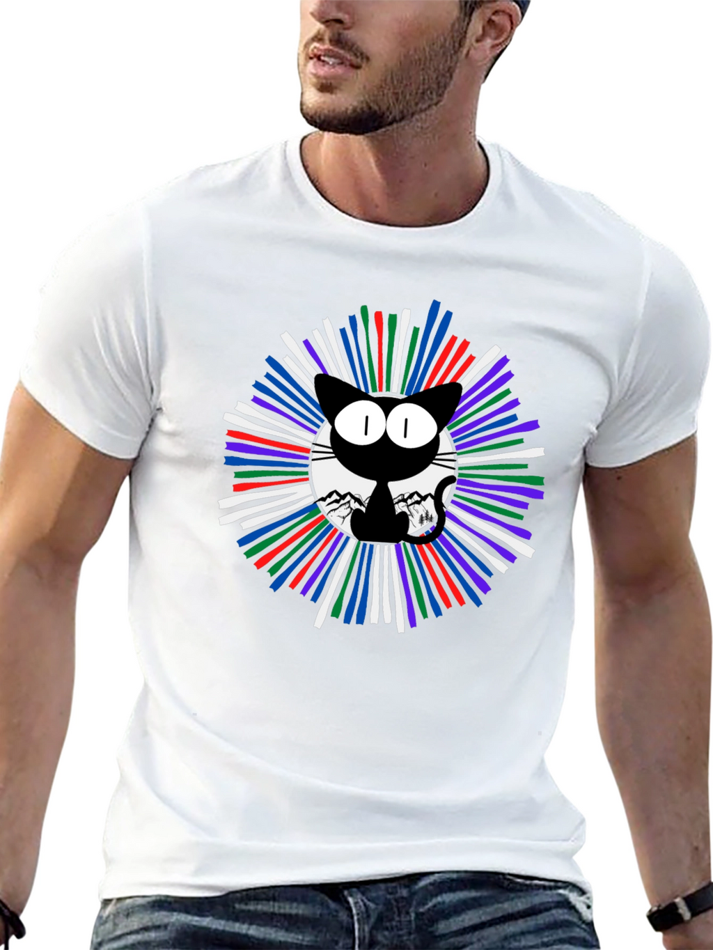 Cosmic Cat Graphic T-Shirt - Mens Black Tee