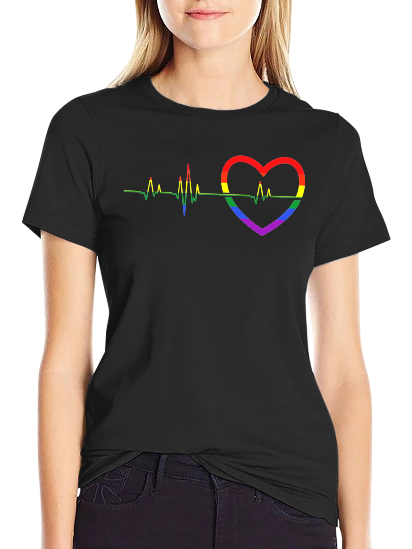 LGBT Heartbeat Pride Graphic Tee - Black