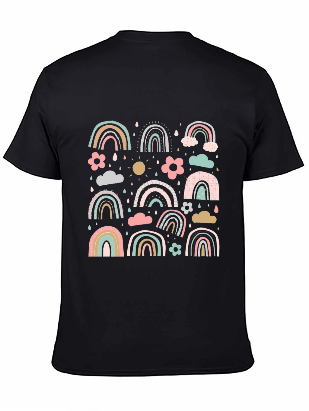 Pastel Rainbow Pattern Black T-Shirt