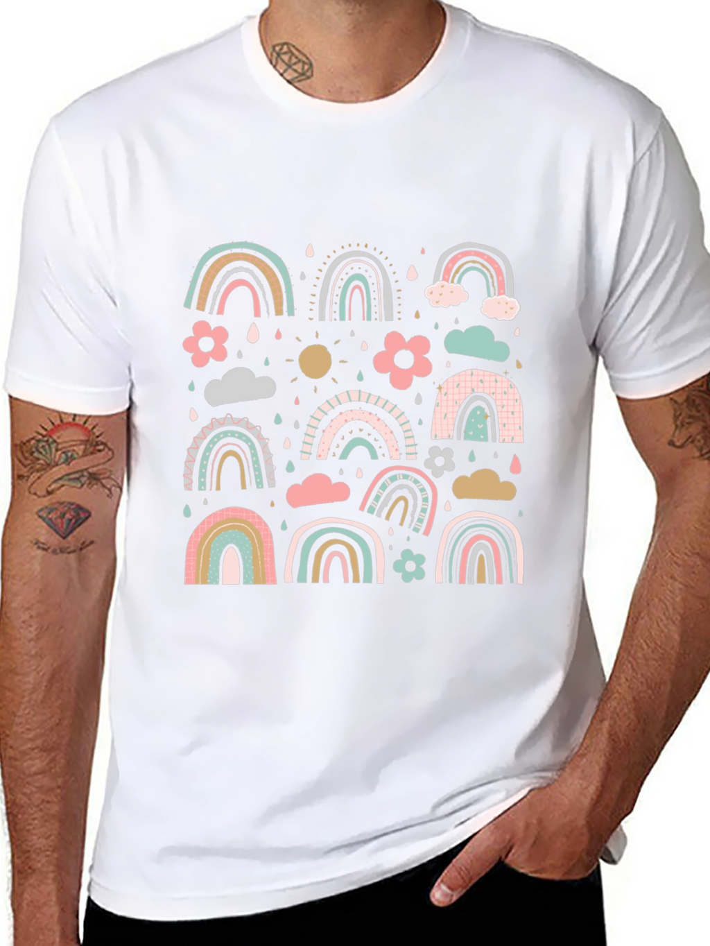 Pastel Rainbow Pattern Black T-Shirt