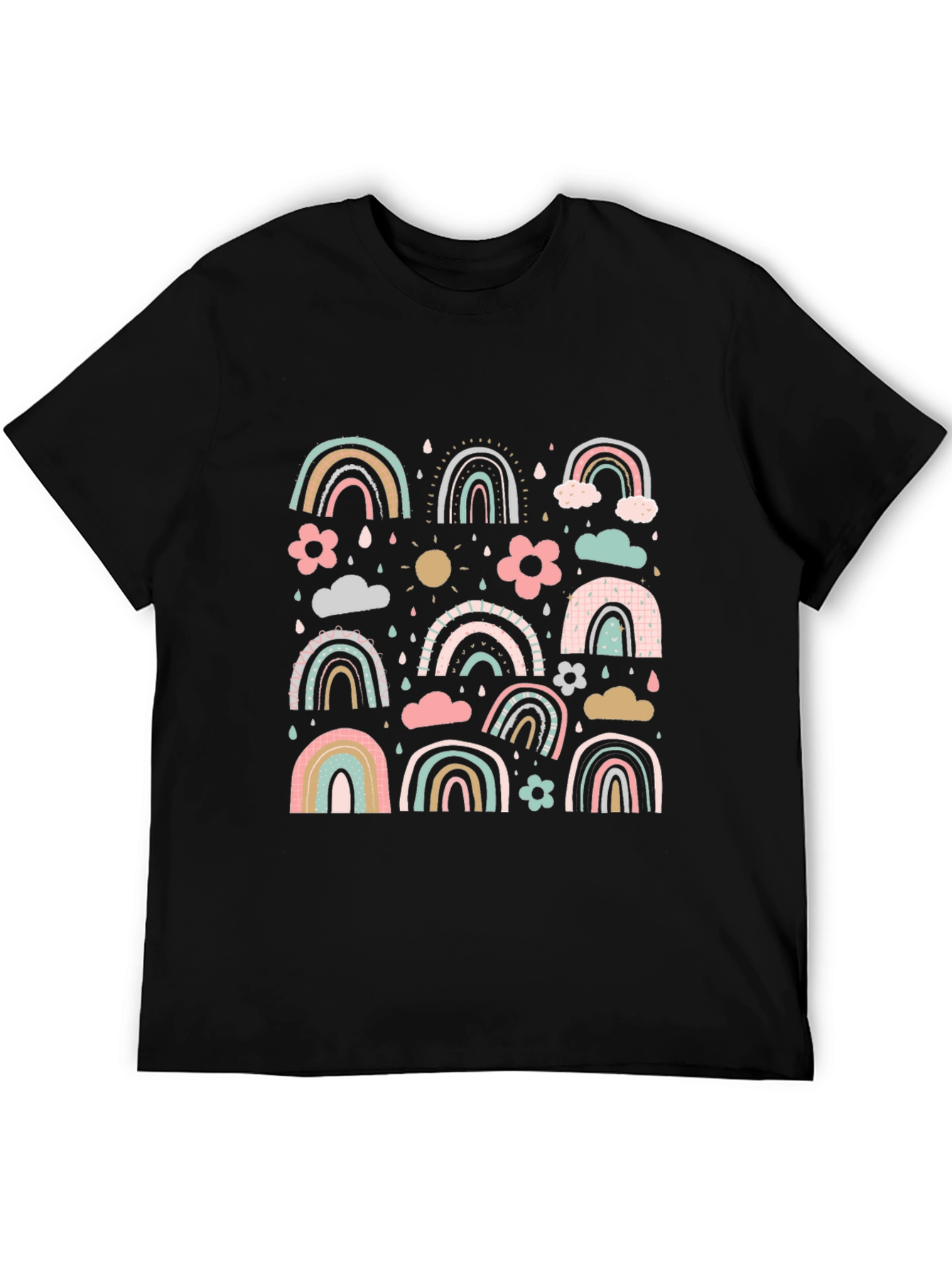Pastel Rainbow Pattern Black T-Shirt
