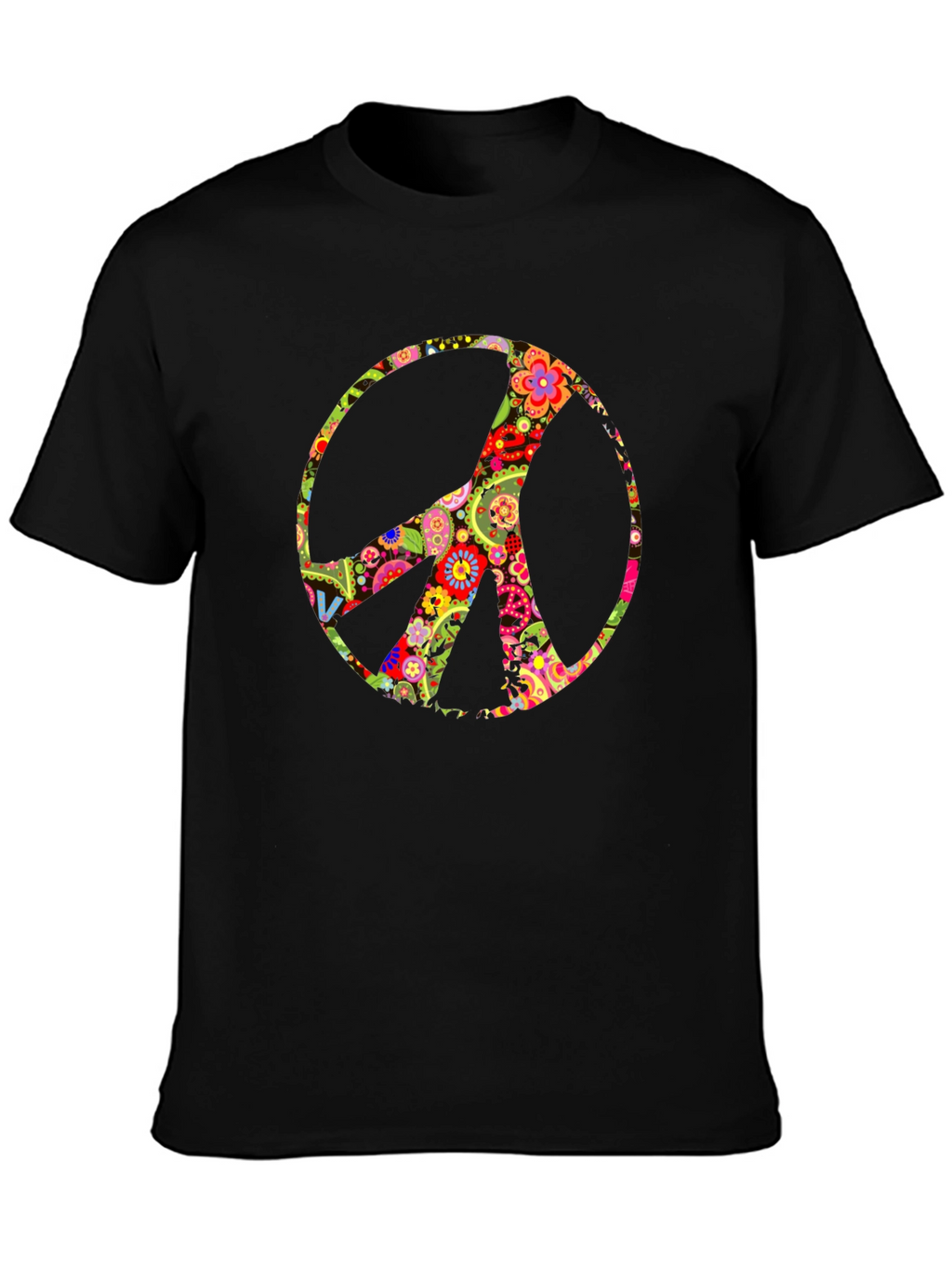 Floral Peace Sign Black T-Shirt