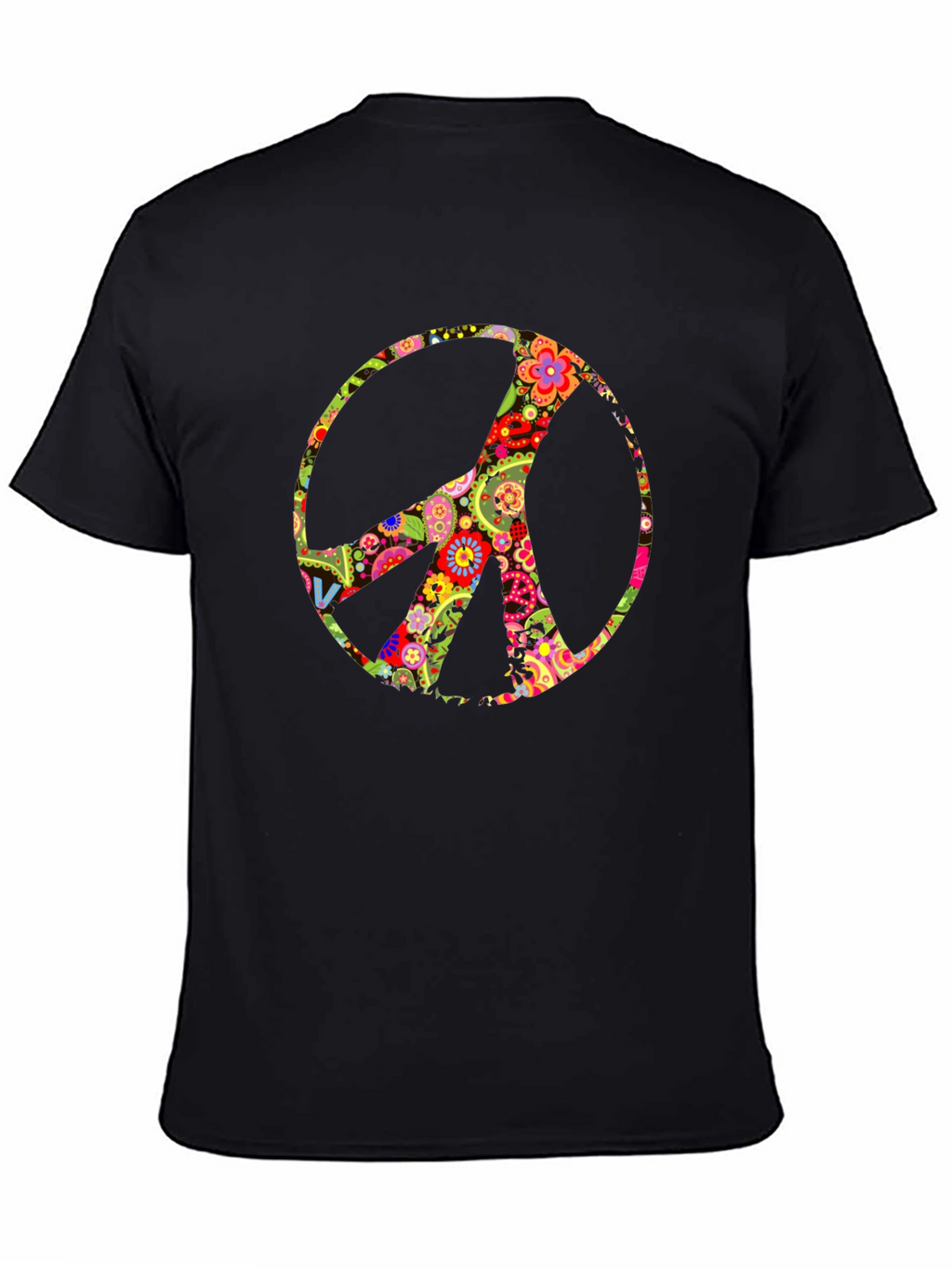 Floral Peace Sign Black T-Shirt
