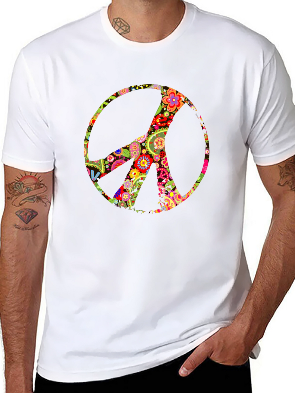 Floral Peace Sign Black T-Shirt