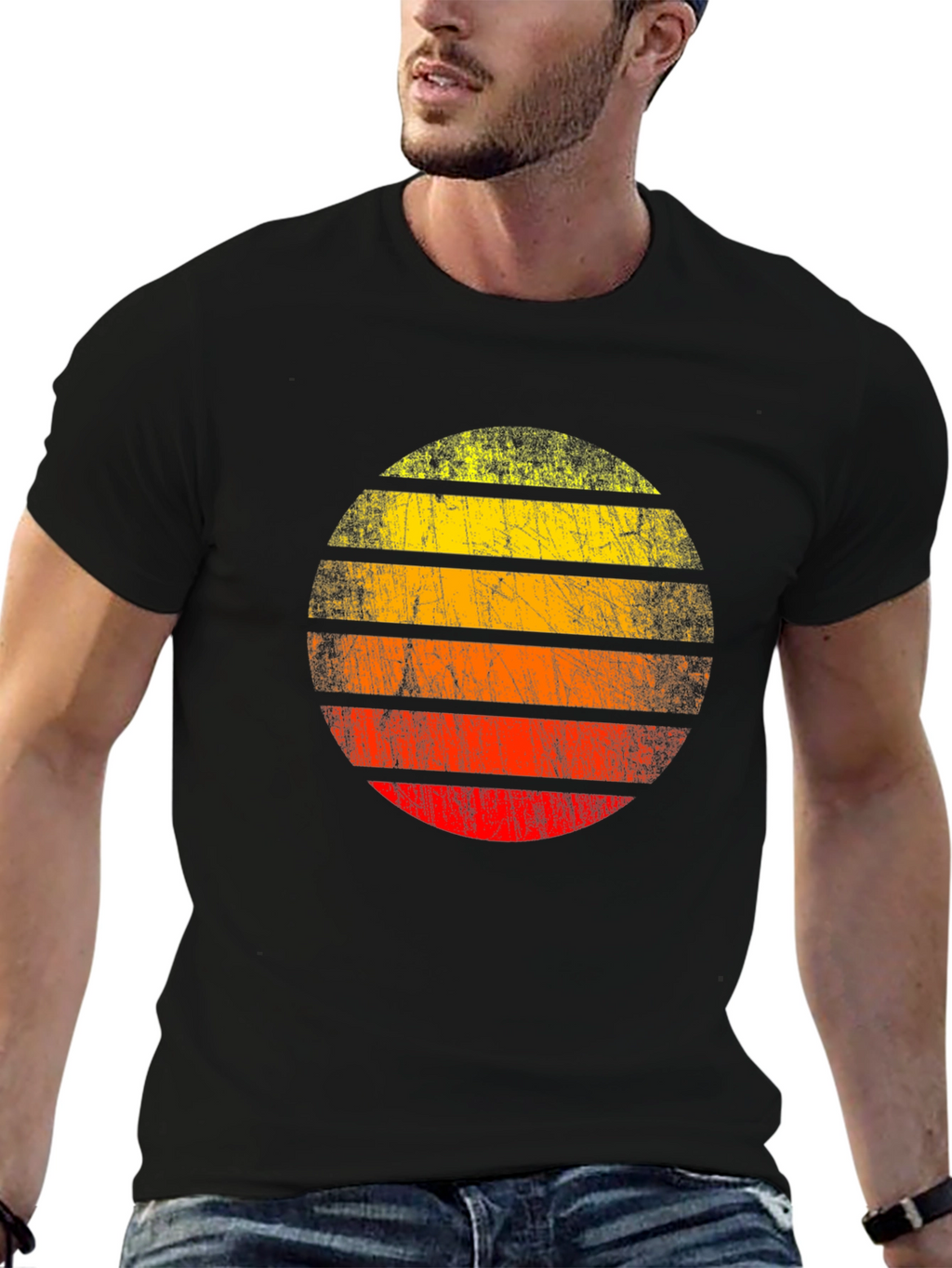 Retro Sunset Graphic Tee - Distressed Circle Design