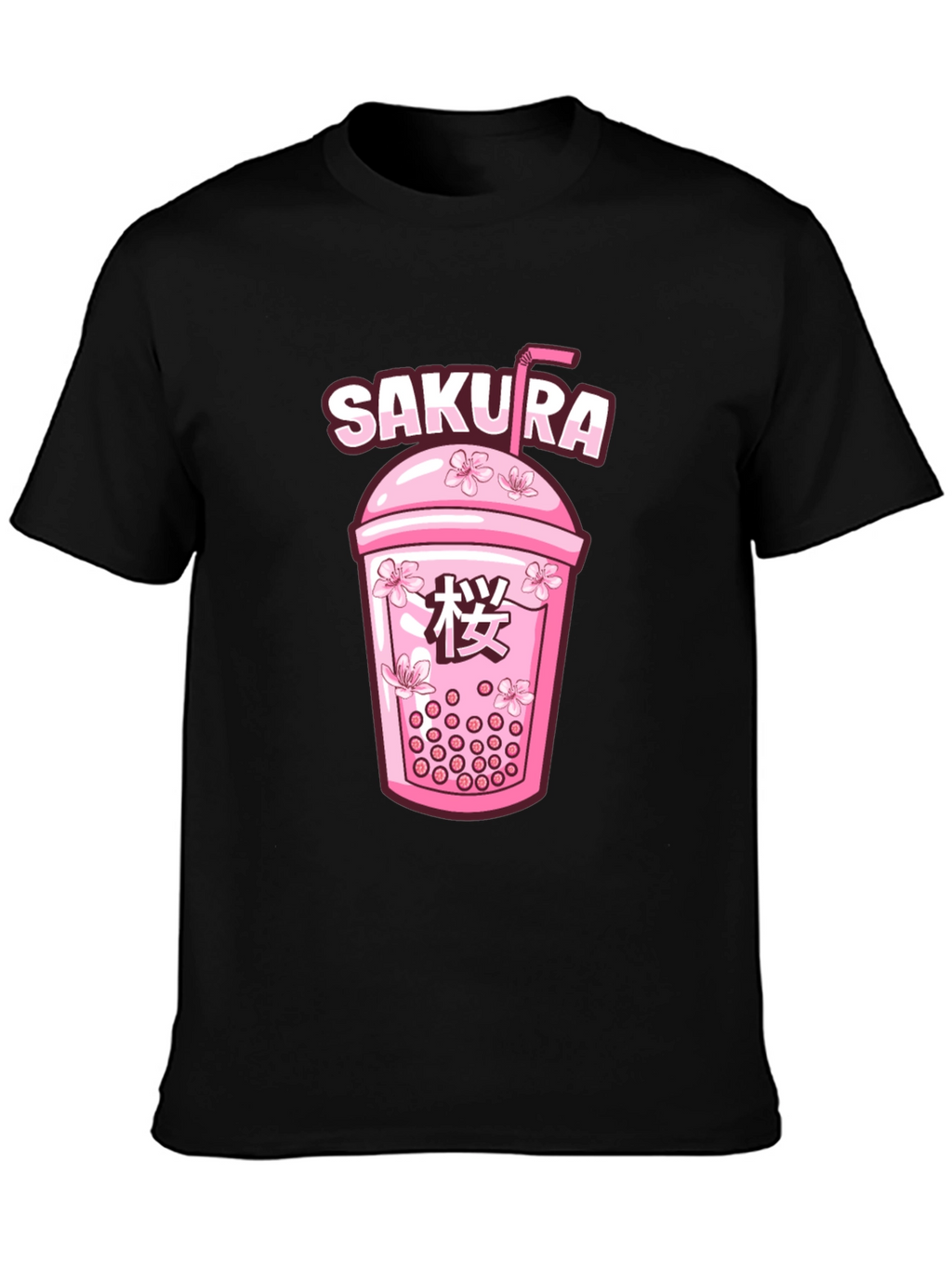 Sakura Boba Tea Graphic Tee - Unisex Black T-Shirt