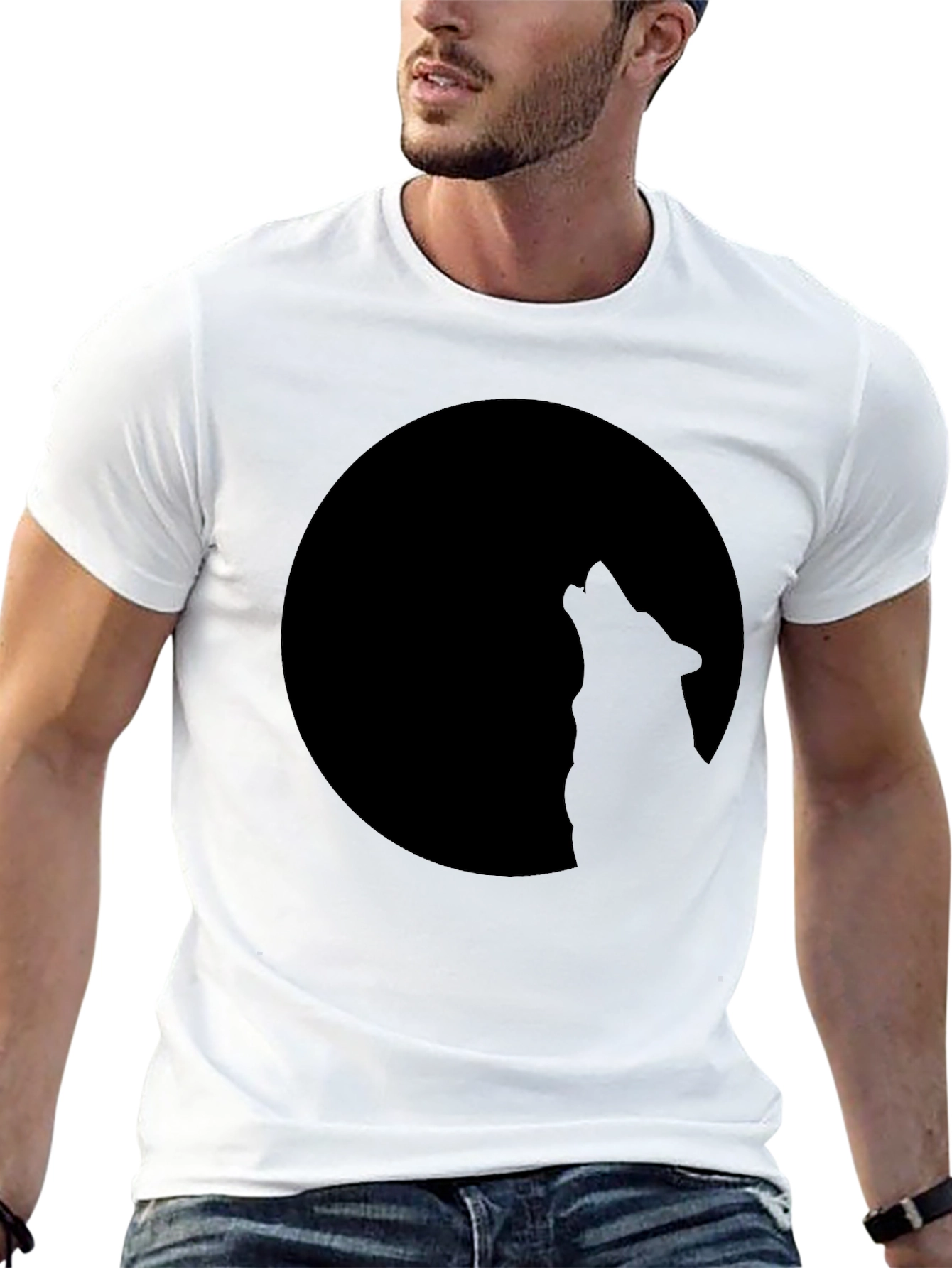 Wolf Howling at Moon Black T-Shirt
