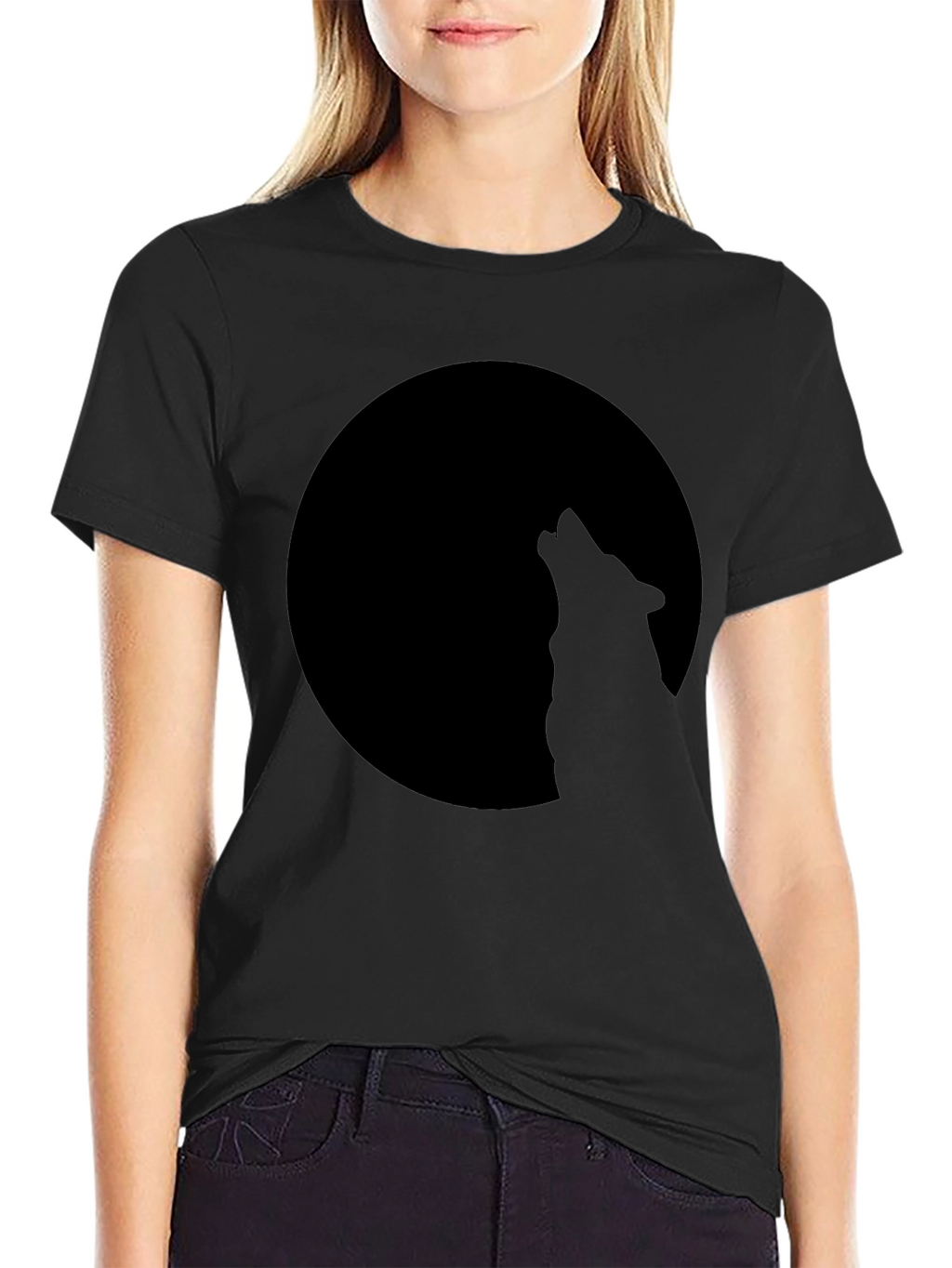 Wolf Howling at Moon Black T-Shirt