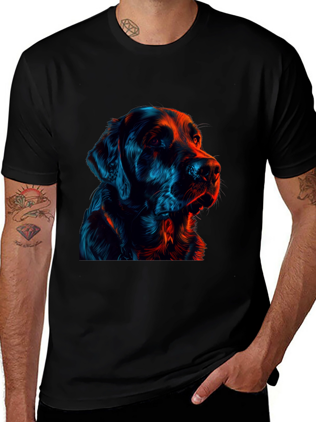 Neon Dog Graphic Black T-Shirt