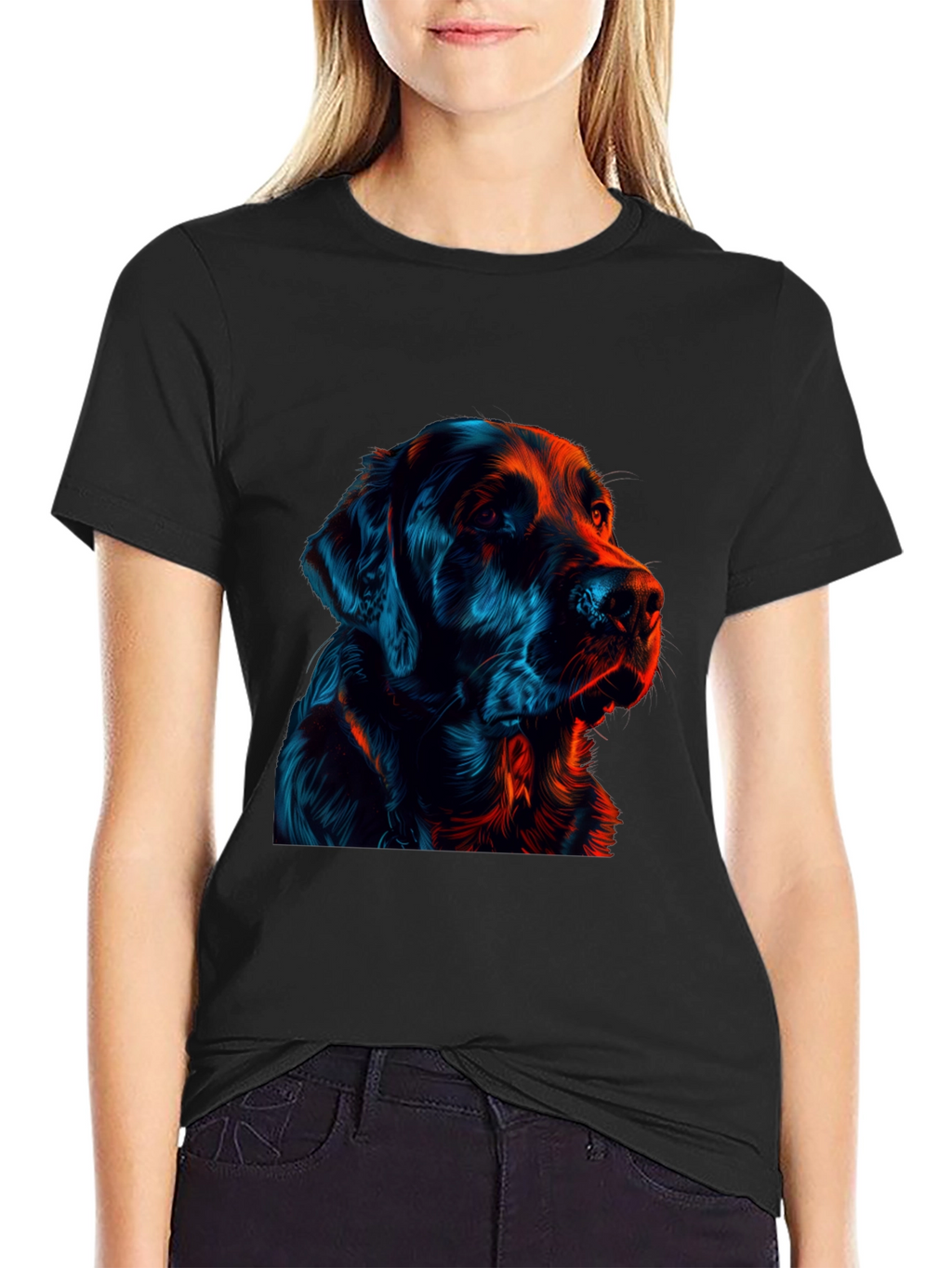 Neon Dog Graphic Black T-Shirt