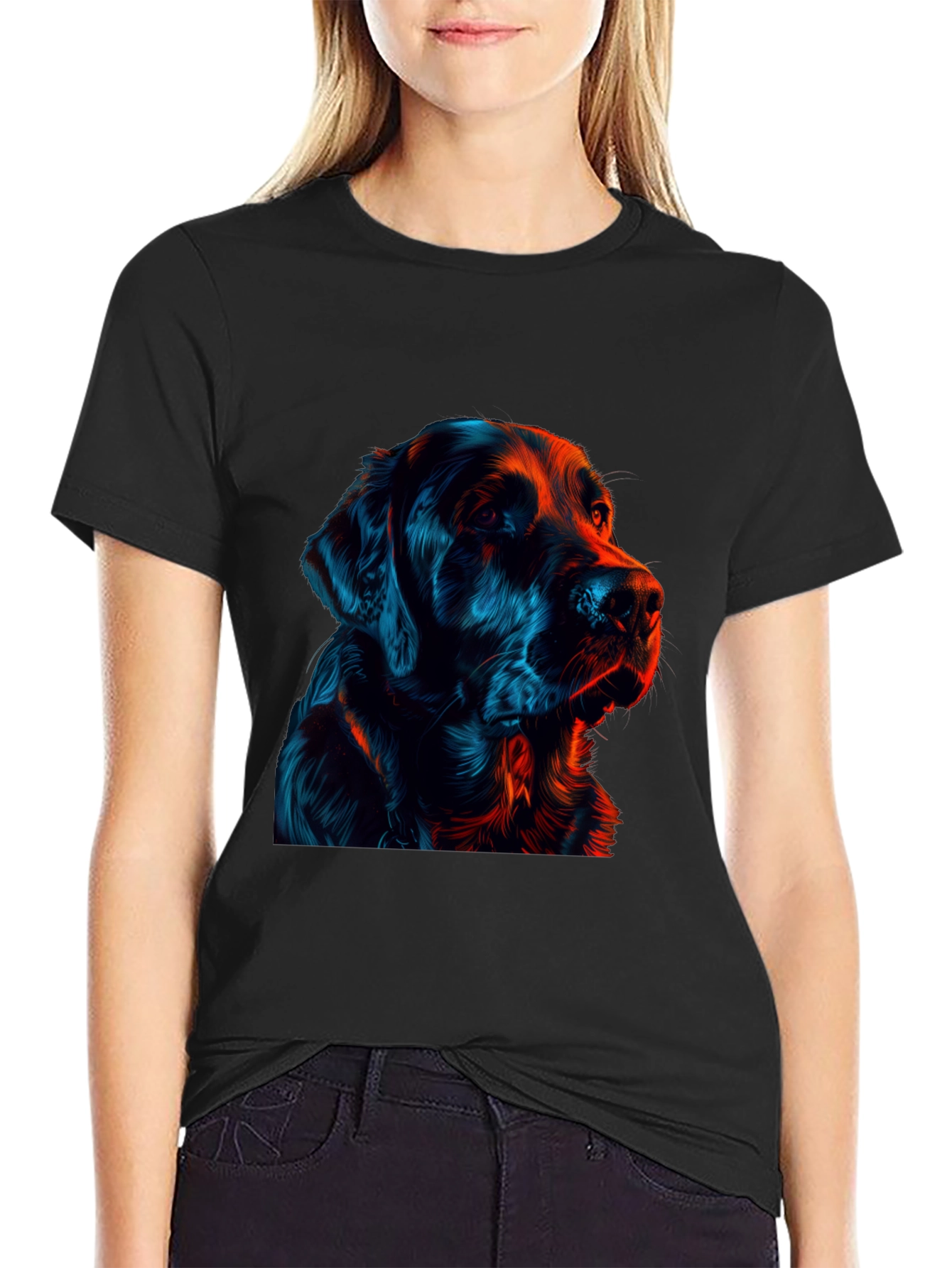 Neon Dog Graphic Black T-Shirt
