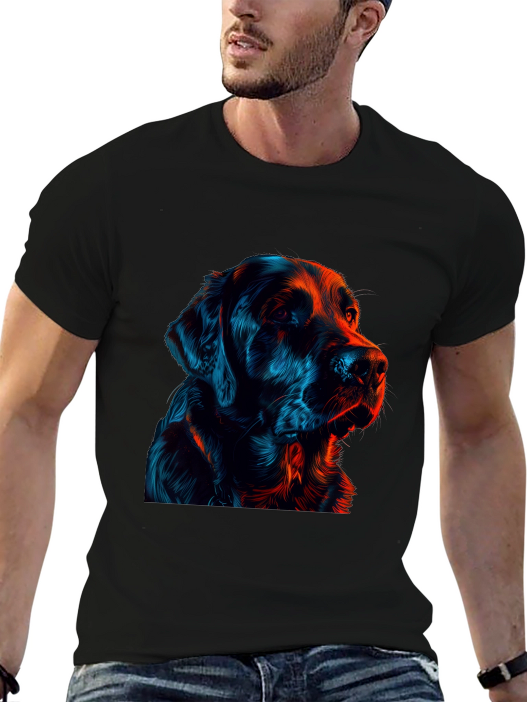 Neon Dog Graphic Black T-Shirt