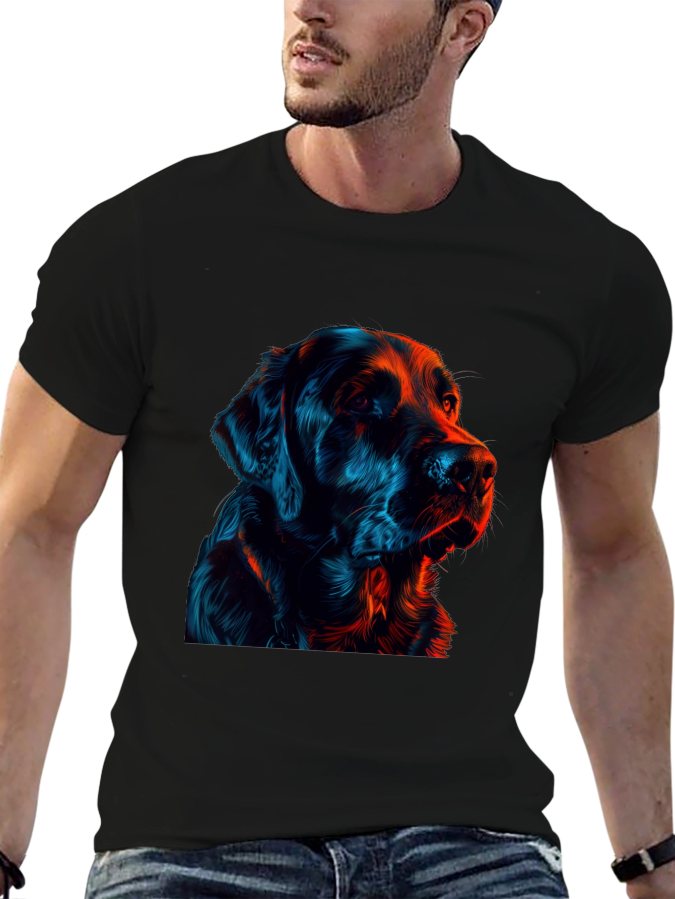 Neon Dog Graphic Black T-Shirt