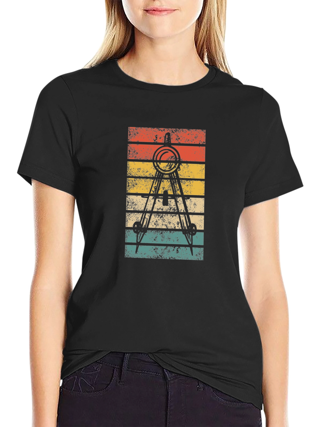 Retro Architect Compass T-Shirt - Black Cotton Tee